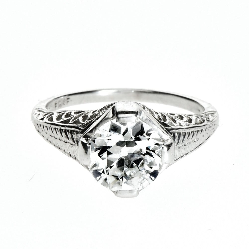 Image of 18K White Gold Vintage European Cut Diamond Engagement Ring (1 3/4 TCW)