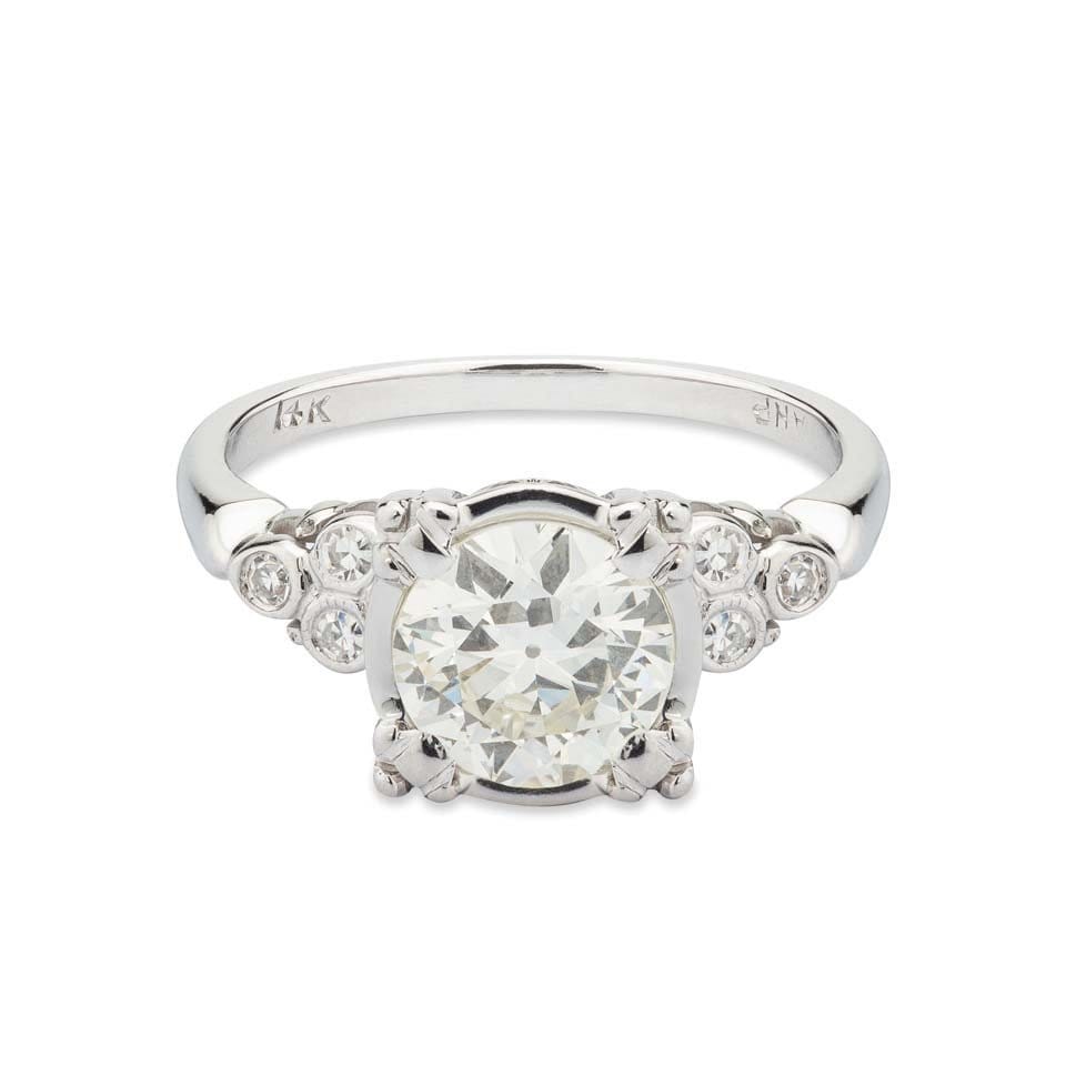 Image of 14K White Gold Antique Round Diamond Bezel Vintage Engagement Ring (1 2/5 TCW)