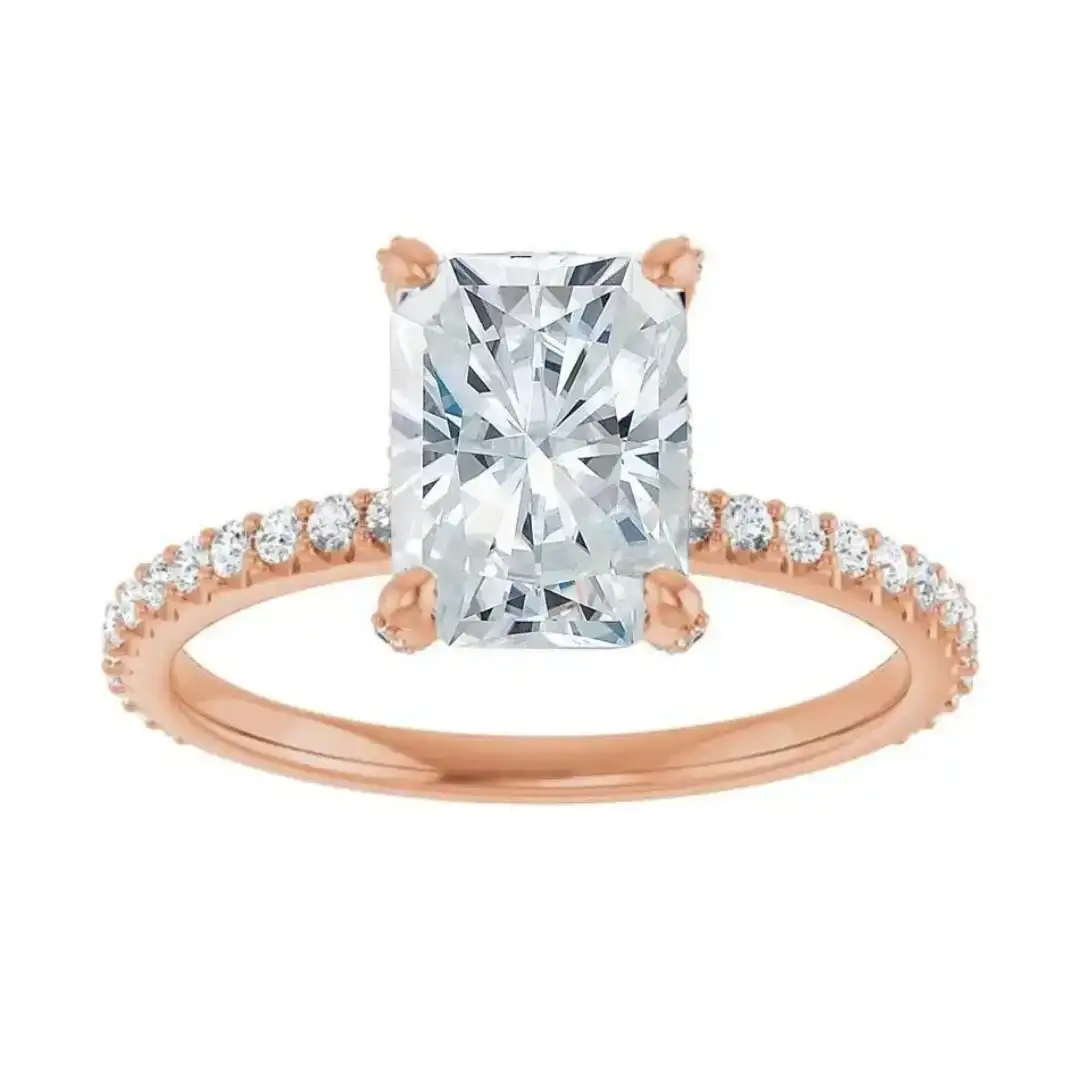 Image of Remi 14K Rose Gold Radiant Moissanite Hidden Halo Straight Engagement Ring (3 1/3 TCW)