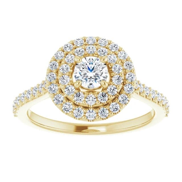 Image of Cleo 14K Yellow Gold Round Lab Grown Diamond Double Halo Engagement Ring (3/4 TCW)