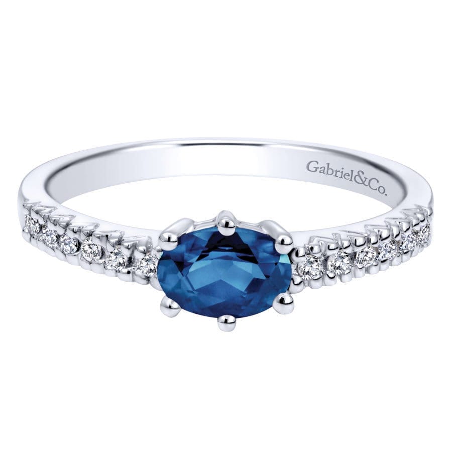 Image of 14K White Gold Oval Sapphire & Diamond East-West Ring (1/10 TCW)