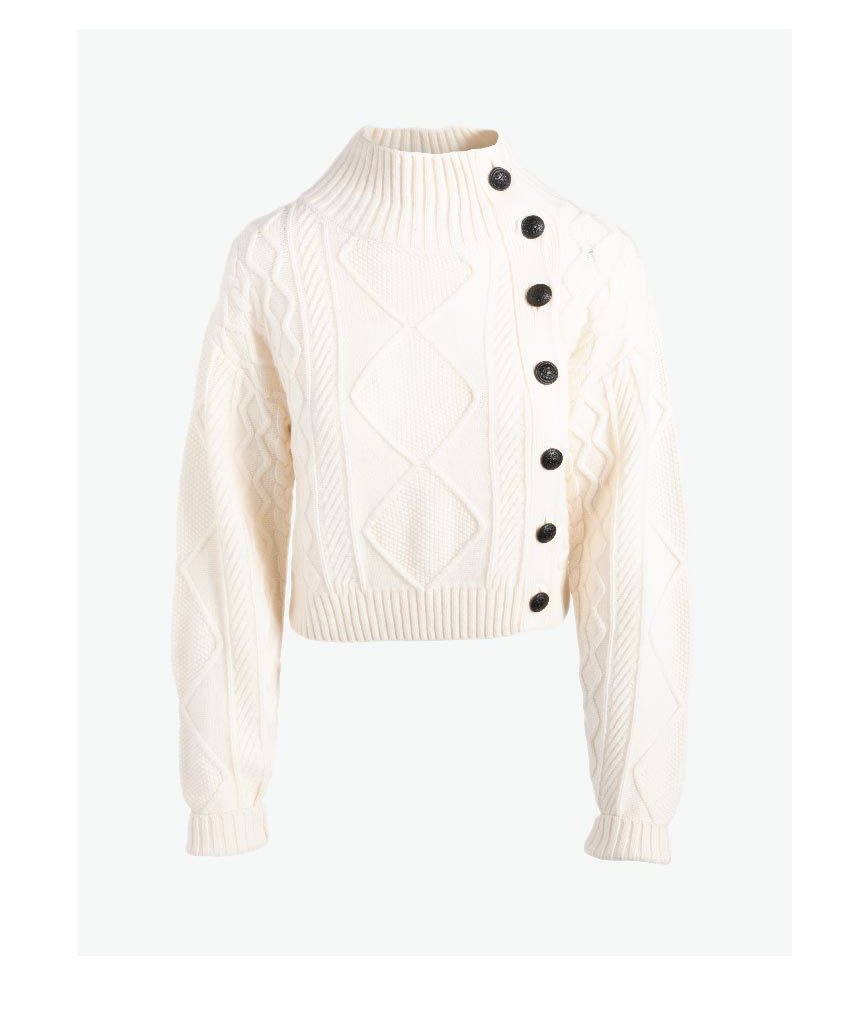 Selena Cable Button Sweater - White >> Shop Now