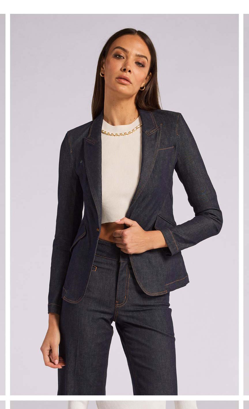 Ollie Sheen Denim Blazer - Dark Denim Blue >> Shop Now