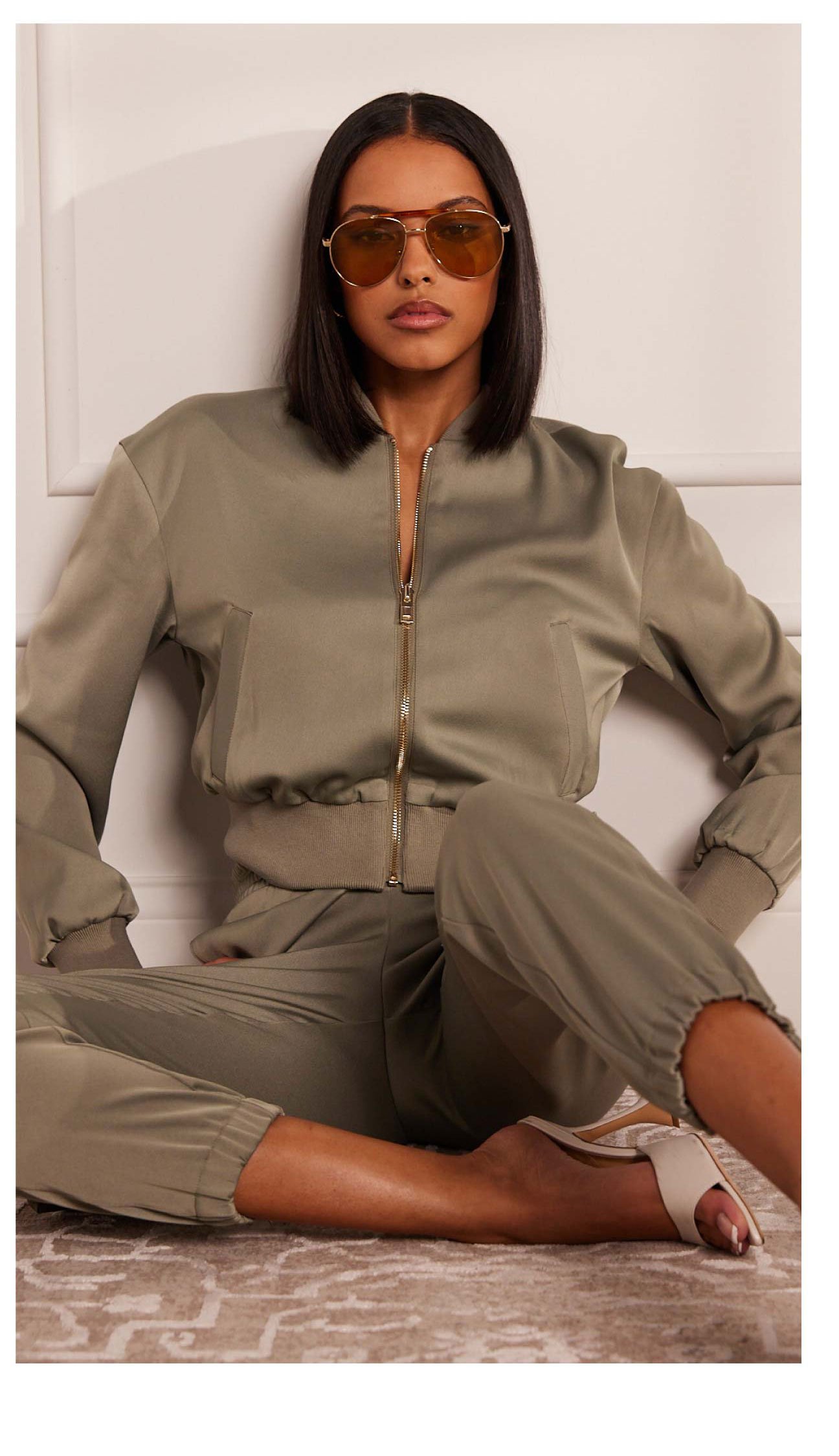 Adalyn Satin Bomber - Sage >> Shop Now