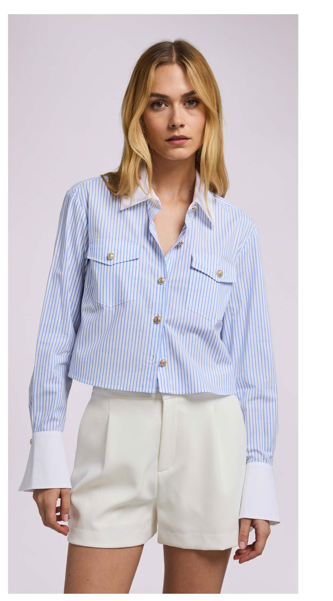 Aliana Pinstripe Shirt - White/Light Blue >> Shop Now