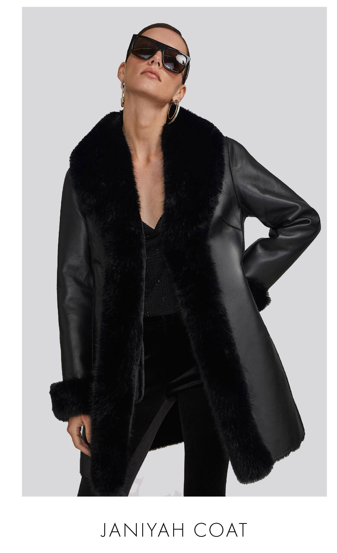 Janiyah Faux Fur Shearling Coat - Black >> Shop Now