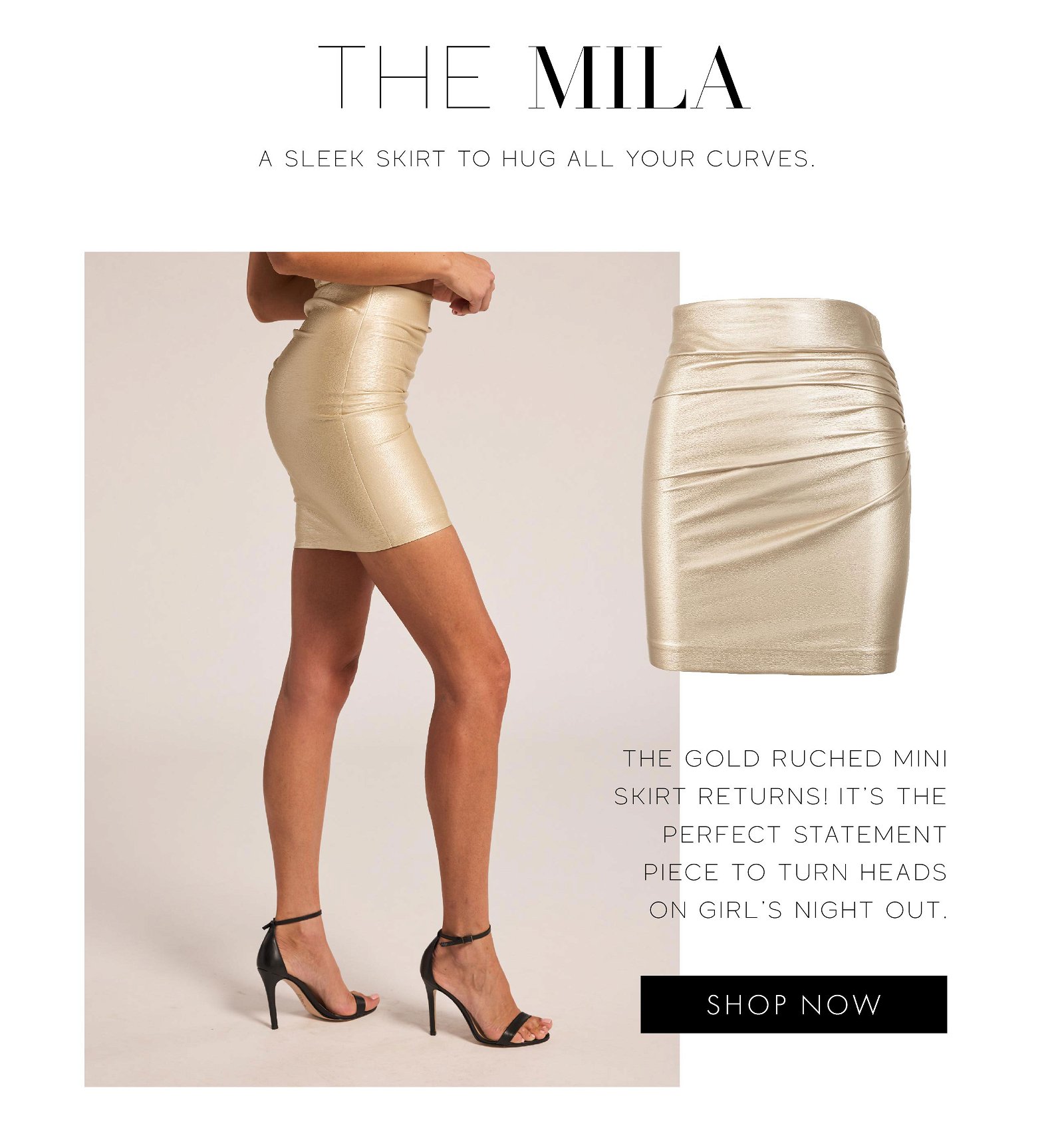 Mila Vegan Leather Skirt - Pale Gold >> Shop Now