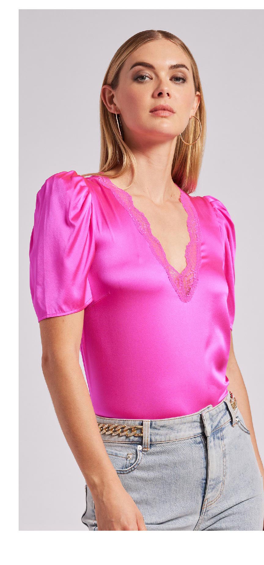 Mona Lace Combo Blouse - Hot Pink >> Shop Now