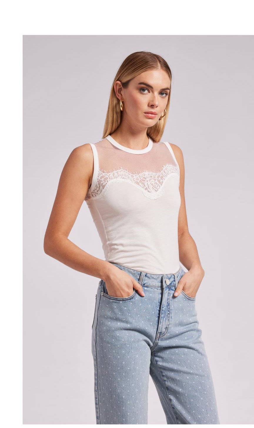 Marilyn Lace Combo Top - White >> Shop Now