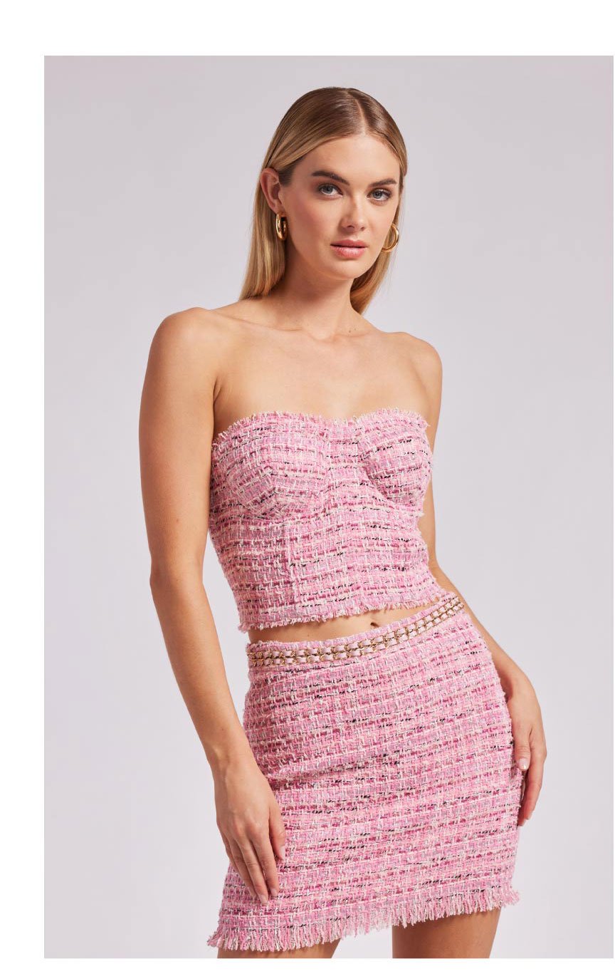 Coraline Tweed Bustier - Pink Melange >> Shop Now