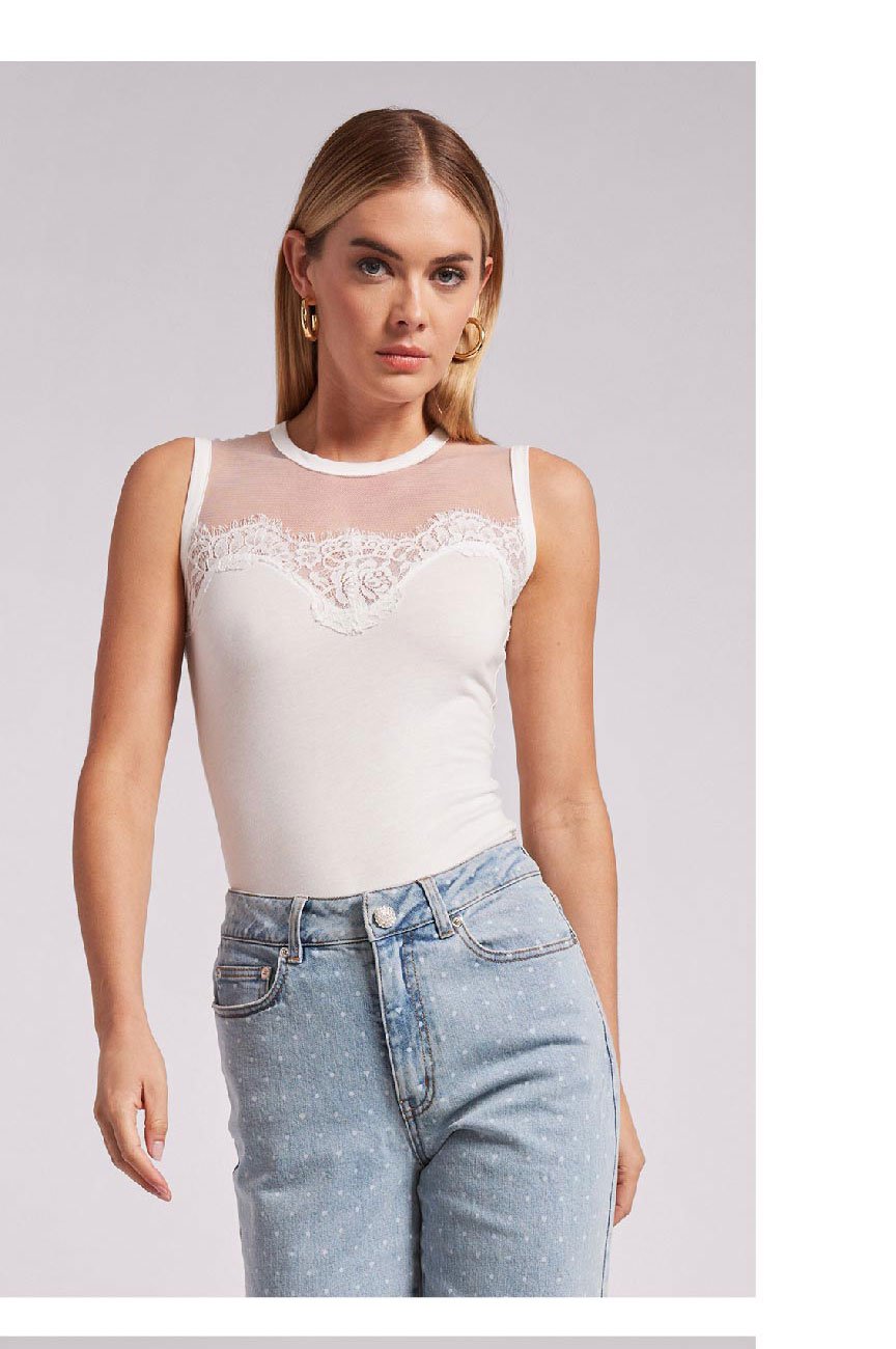 Marilyn Lace Combo Top - White >> Shop Now