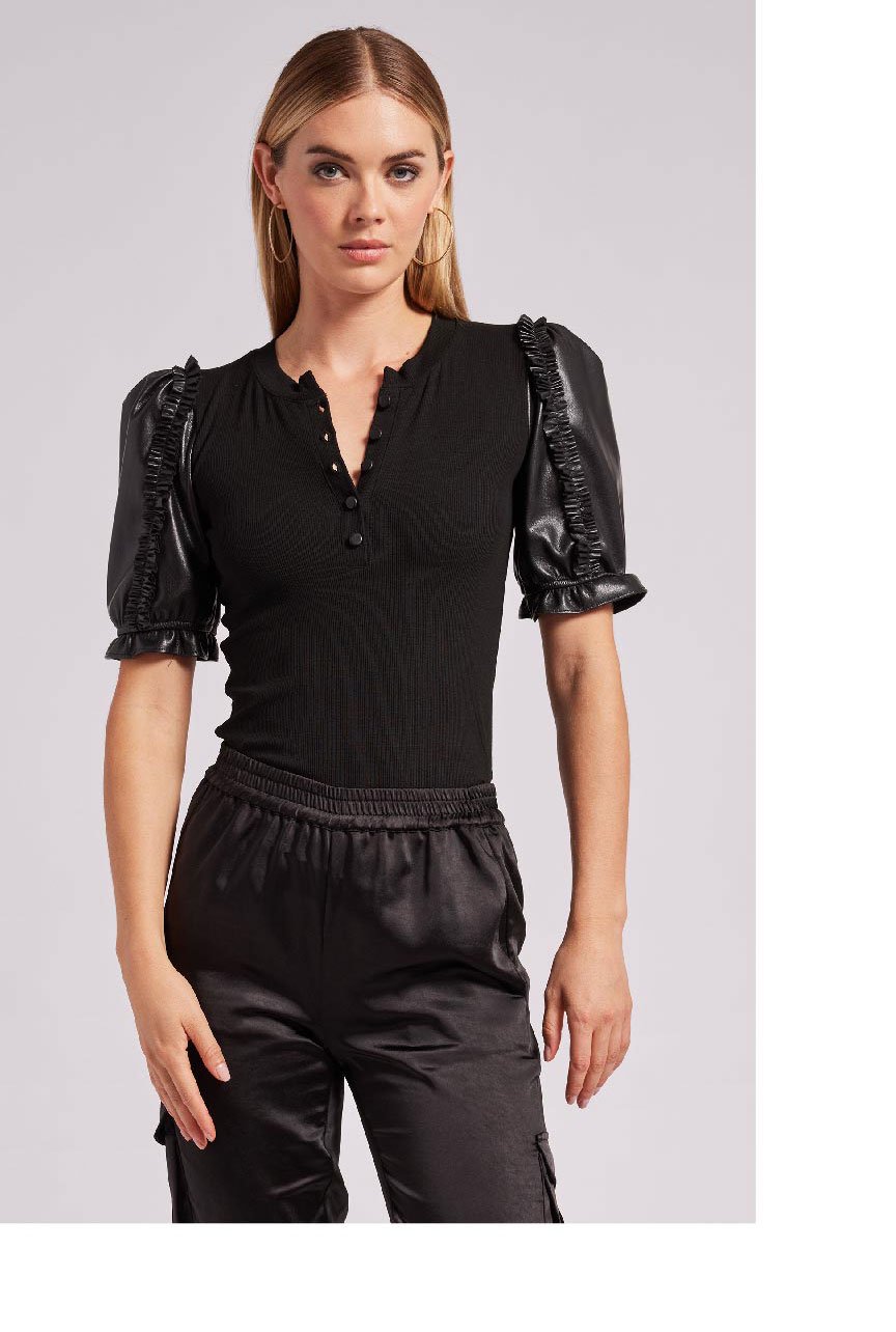 Darya Vegan Leather Combo Top - Black >> Shop Now