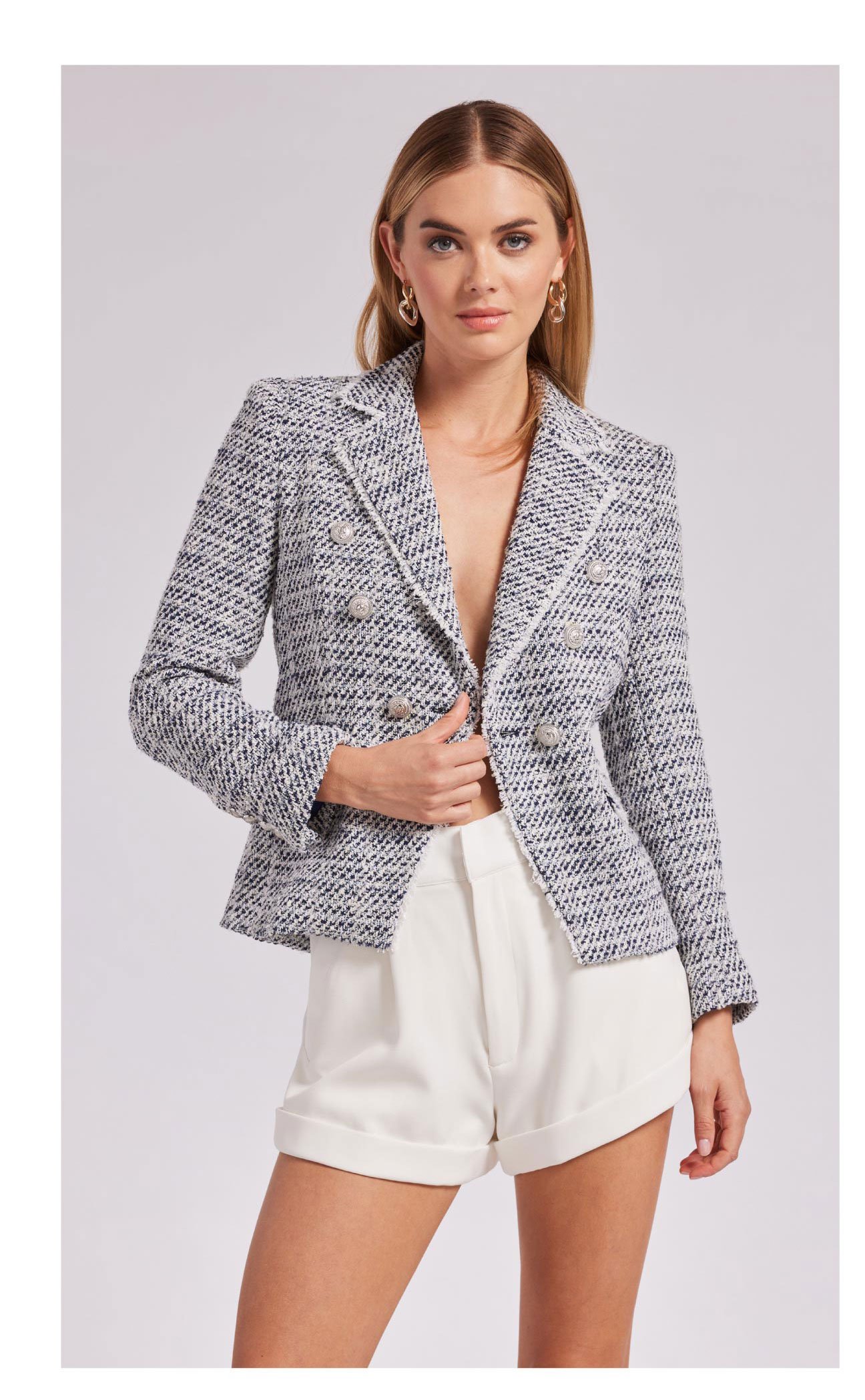 Eliza Tweed Blazer - White/Indigo >> Shop Now