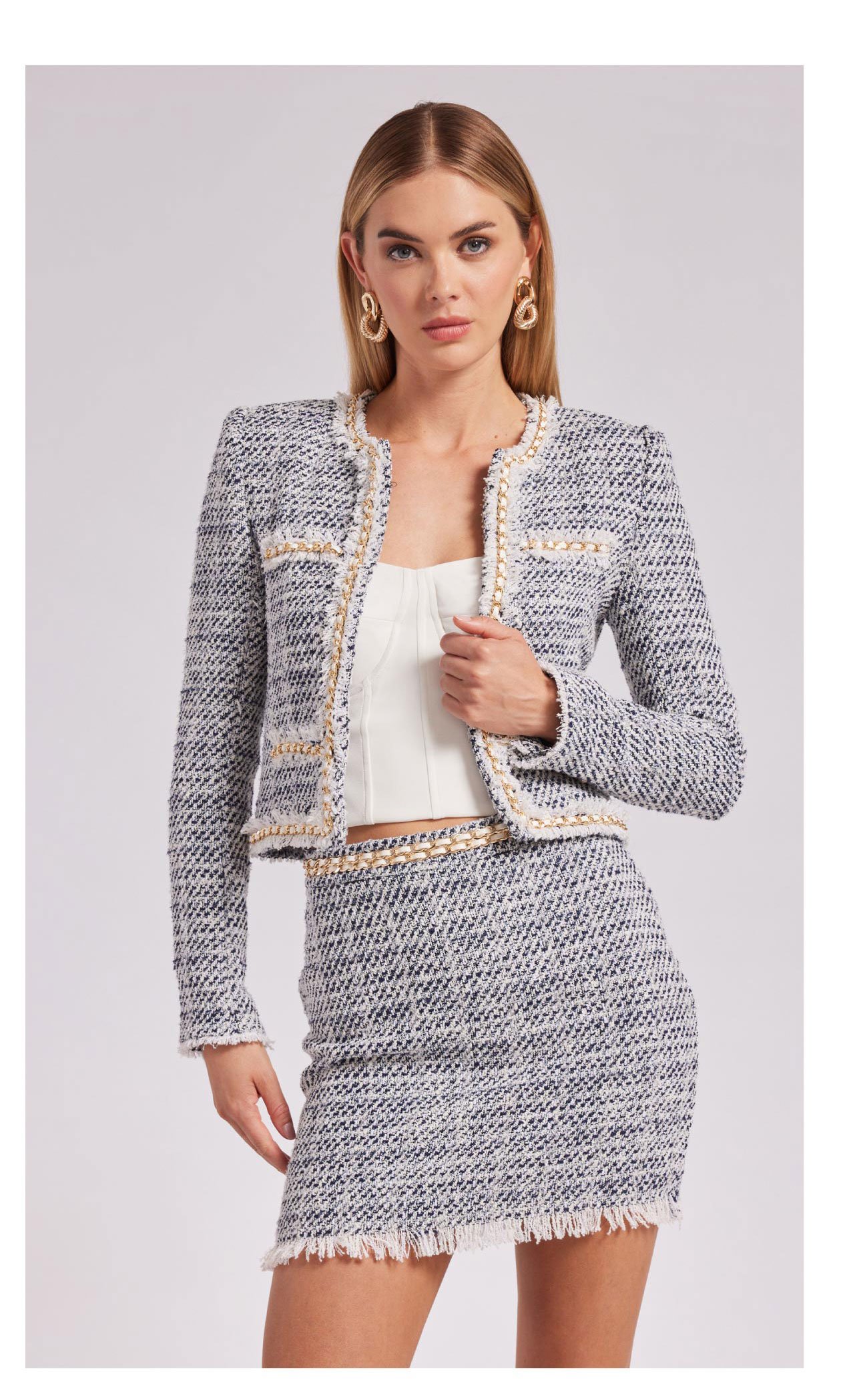 Serena Tweed Jacket - White/Indigo >> Shop Now