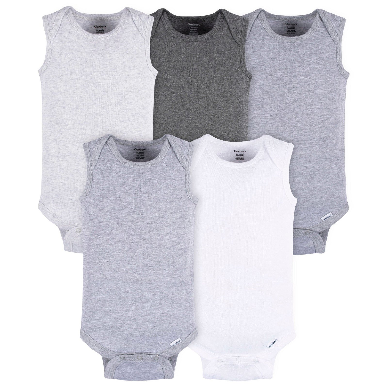 Image of 5-Pack Baby Neutral Grey Heather Sleeveless Lap Shoulder Onesies® Bodysuits