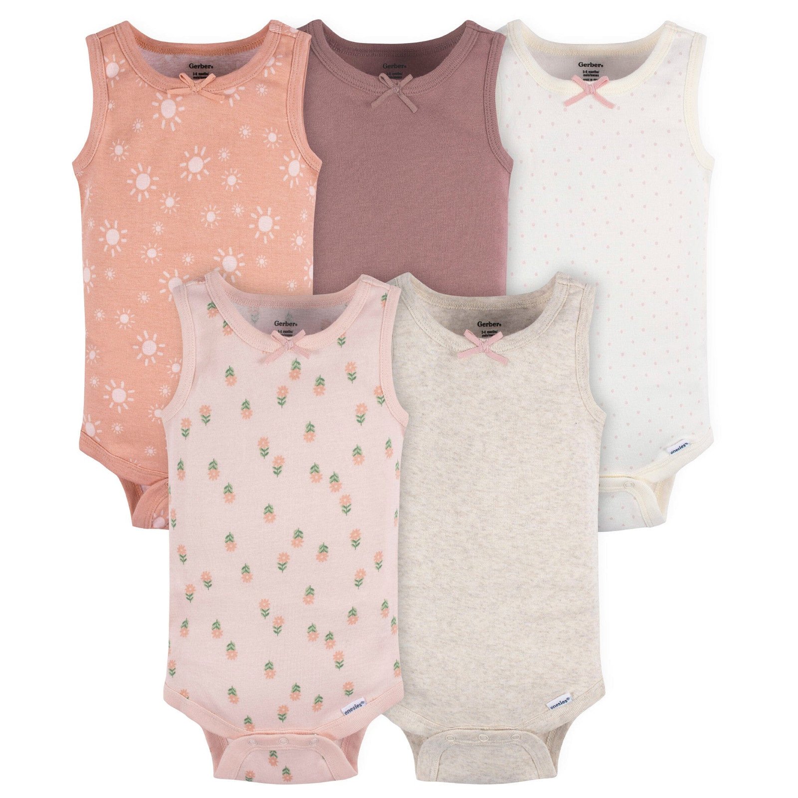 Image of 5-Pack Baby Girls Flowers Sleeveless Onesies® Bodysuits