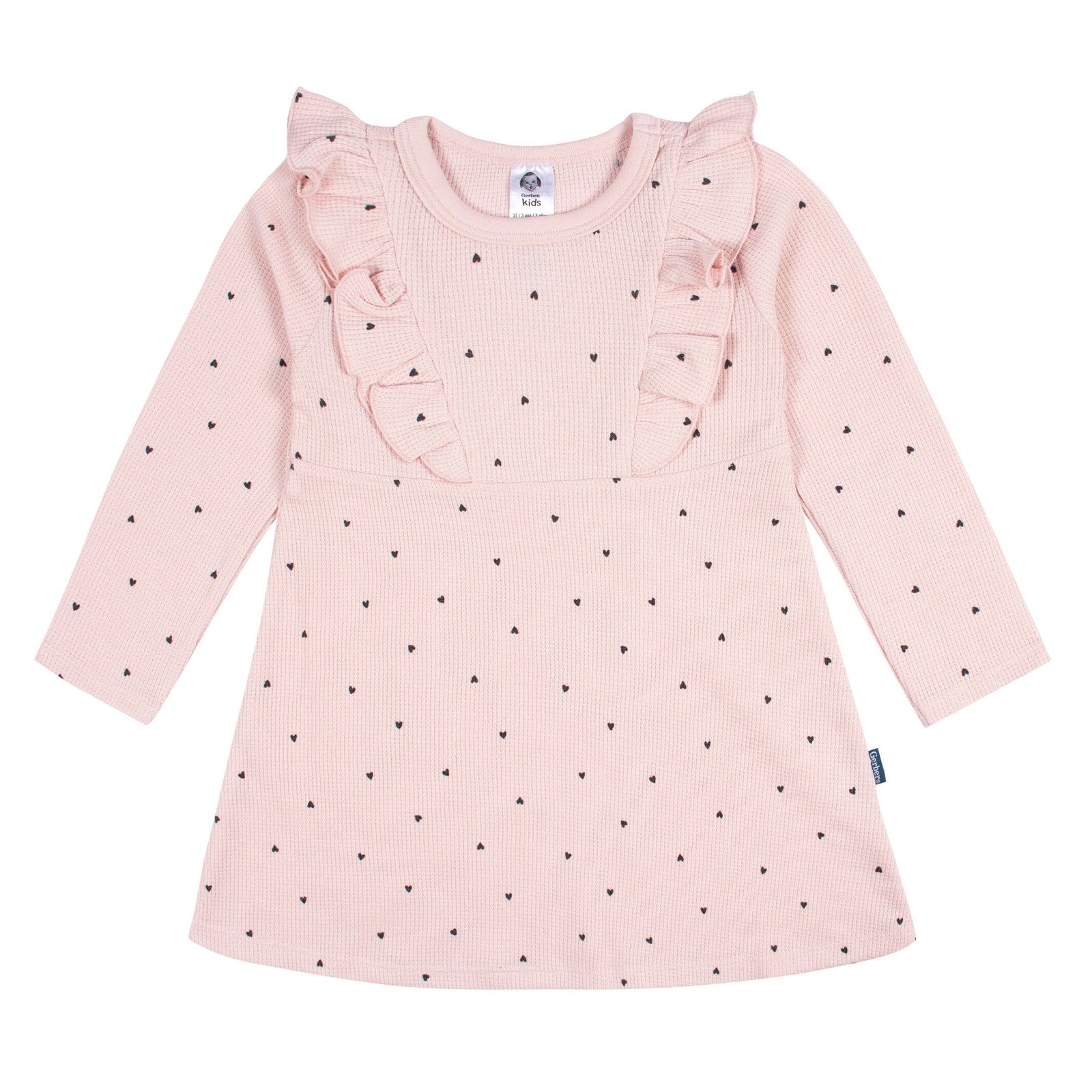 Image of Infant and Toddler Girls Light Pink Hearts Dress with Ruffle