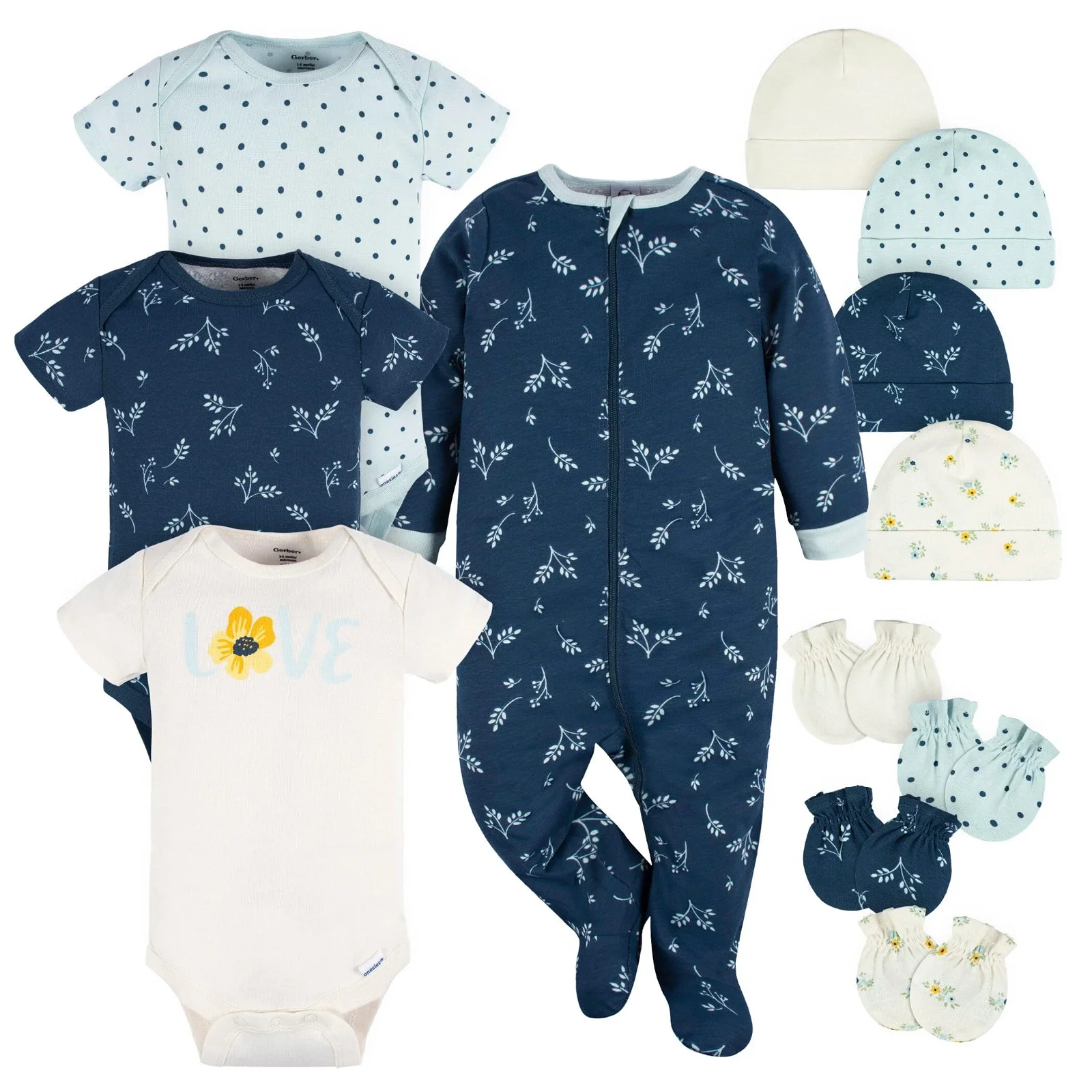 Image of 12-Piece Baby Girls Blue Flowers Layette Bundle