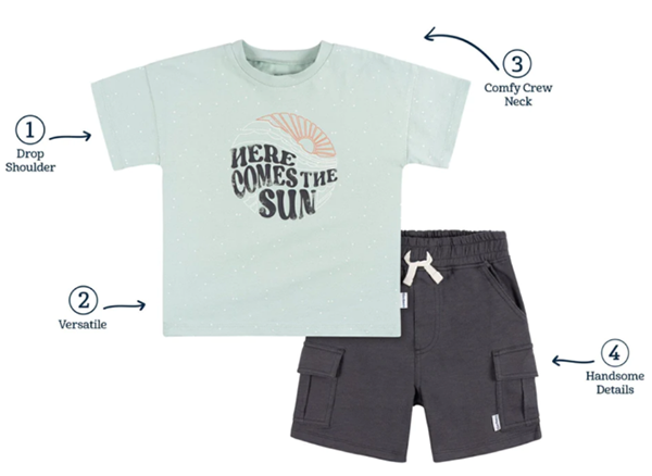 2-Piece Toddler Boys Sun T-Shirt & Cargo Shorts Set