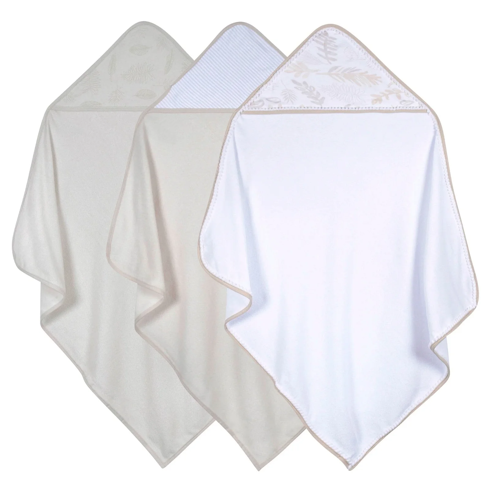 Image of 3-Pack Baby Neutral Natural Foliage Hooded Towels