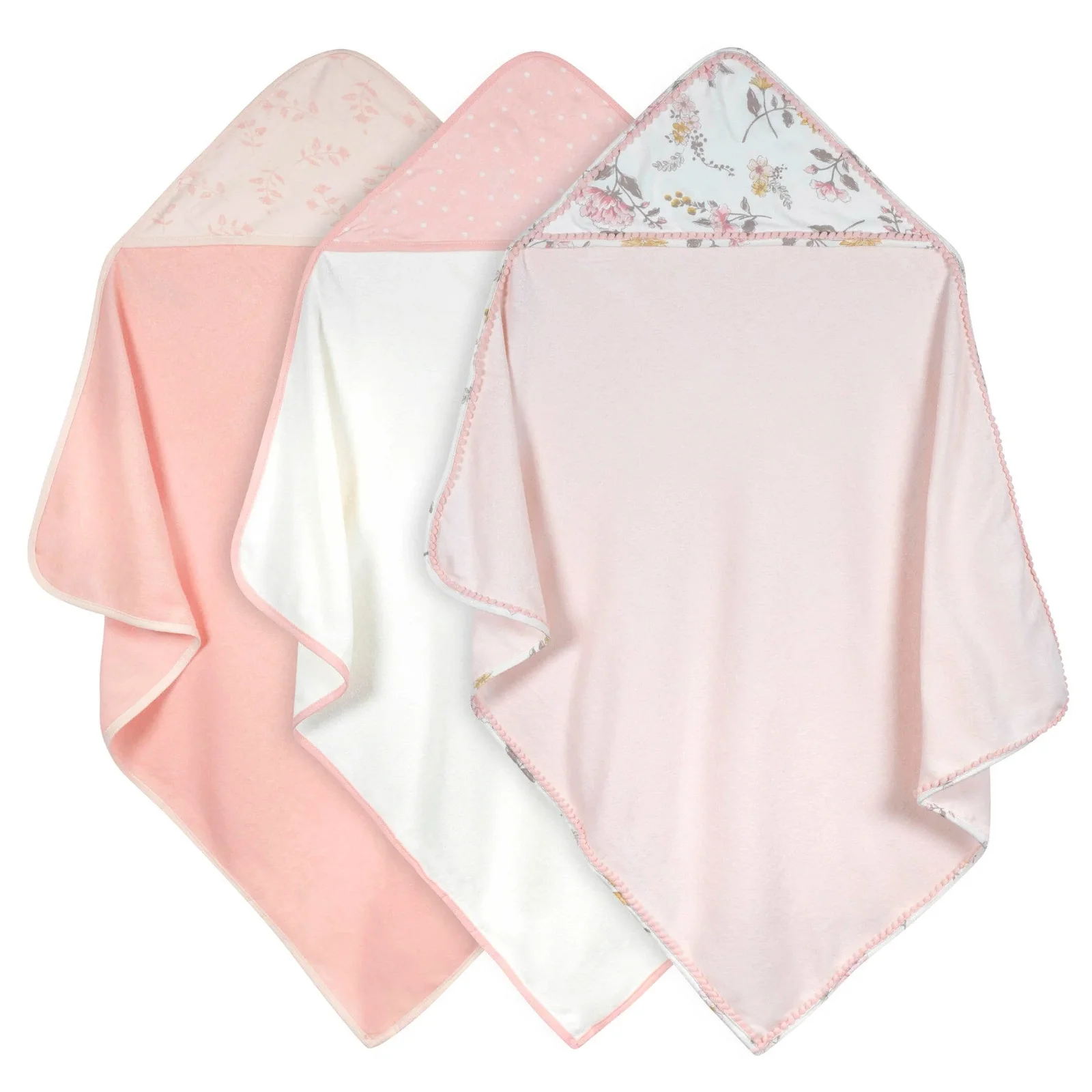 Image of 3-Pack Baby Girls Vintage Floral Hooded Towels