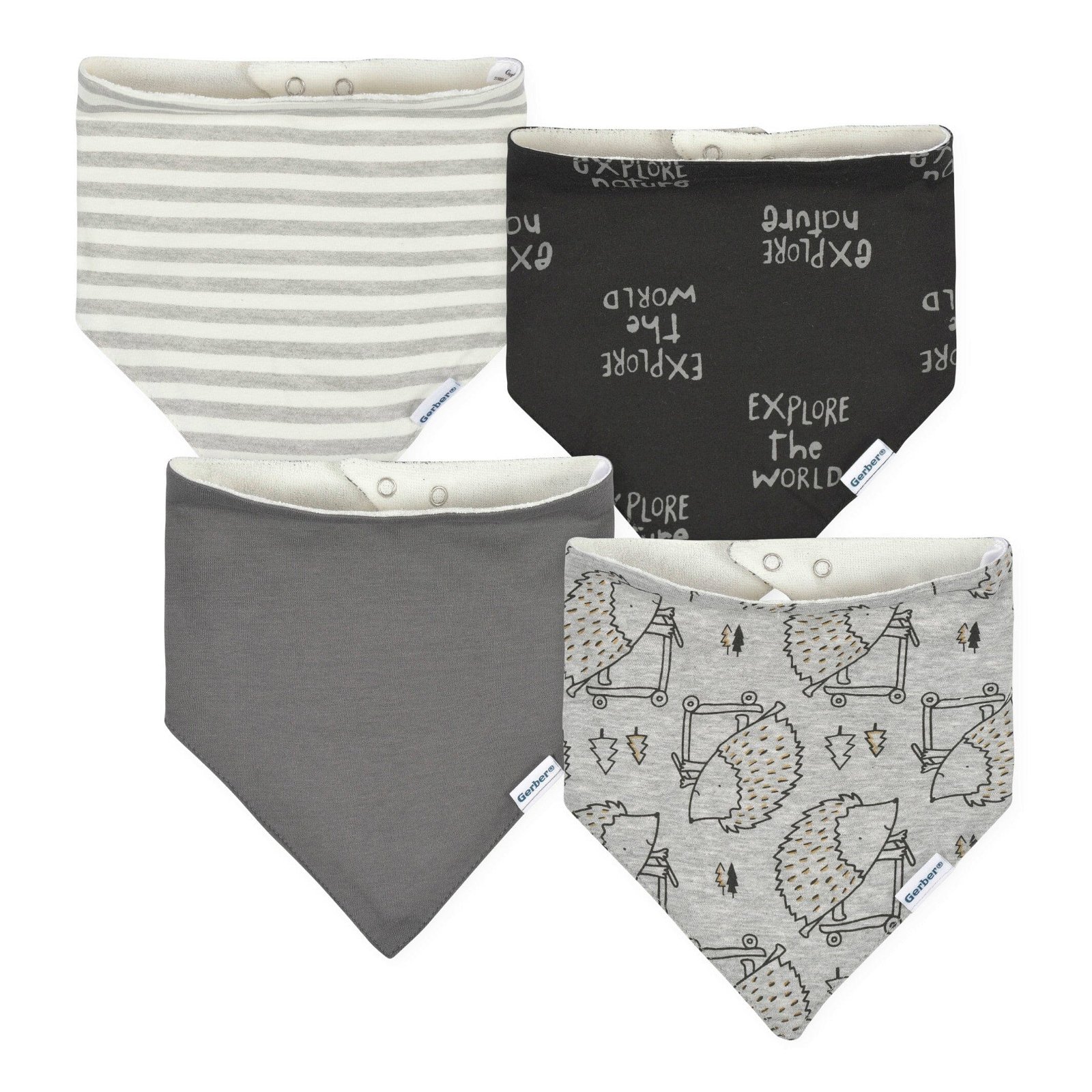 Image of 4-Pack Baby Boys Hedgehog Bandana Bibs