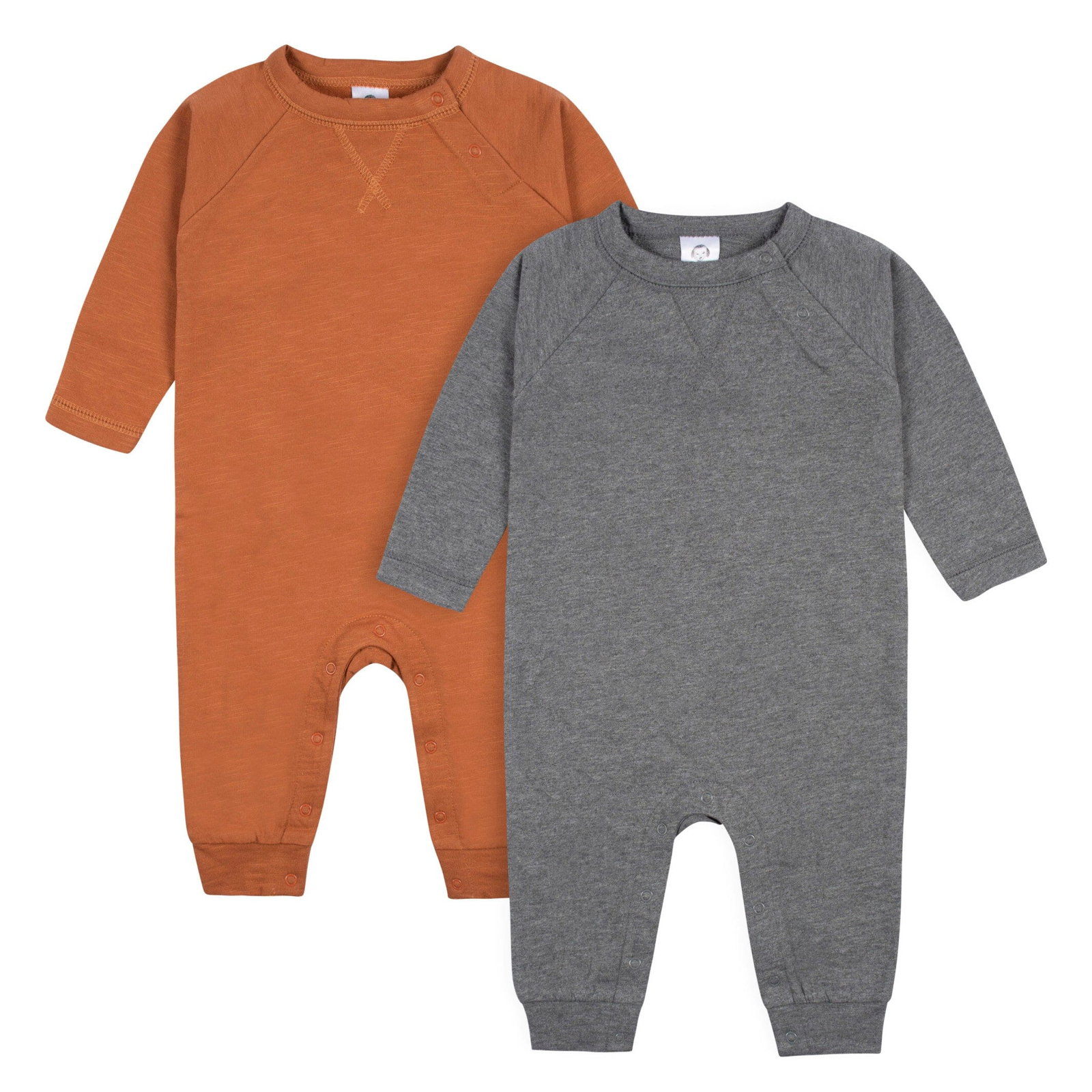 Image of 2-Pack Baby Boys Heather Gray & Rust Raglan Sleeve Romper