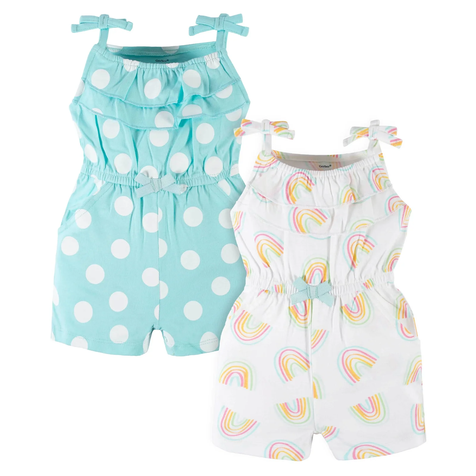 Image of 2-Pack Baby & Toddler Girls Dots Of Rainbows Tank Rompers