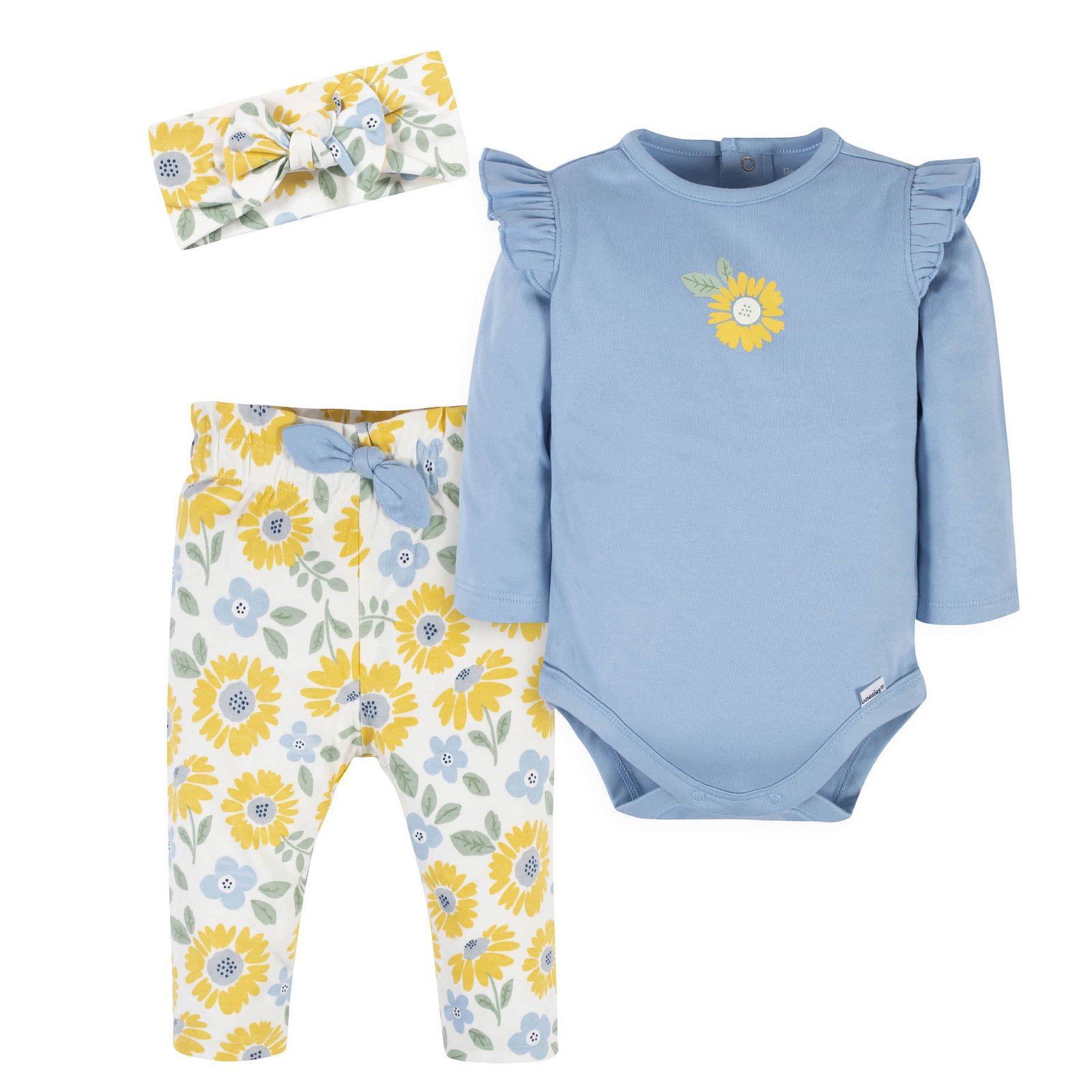 Image of 3-Piece Baby Girls Sunny Garden Onesies® Bodysuit, Pants & Headband Set