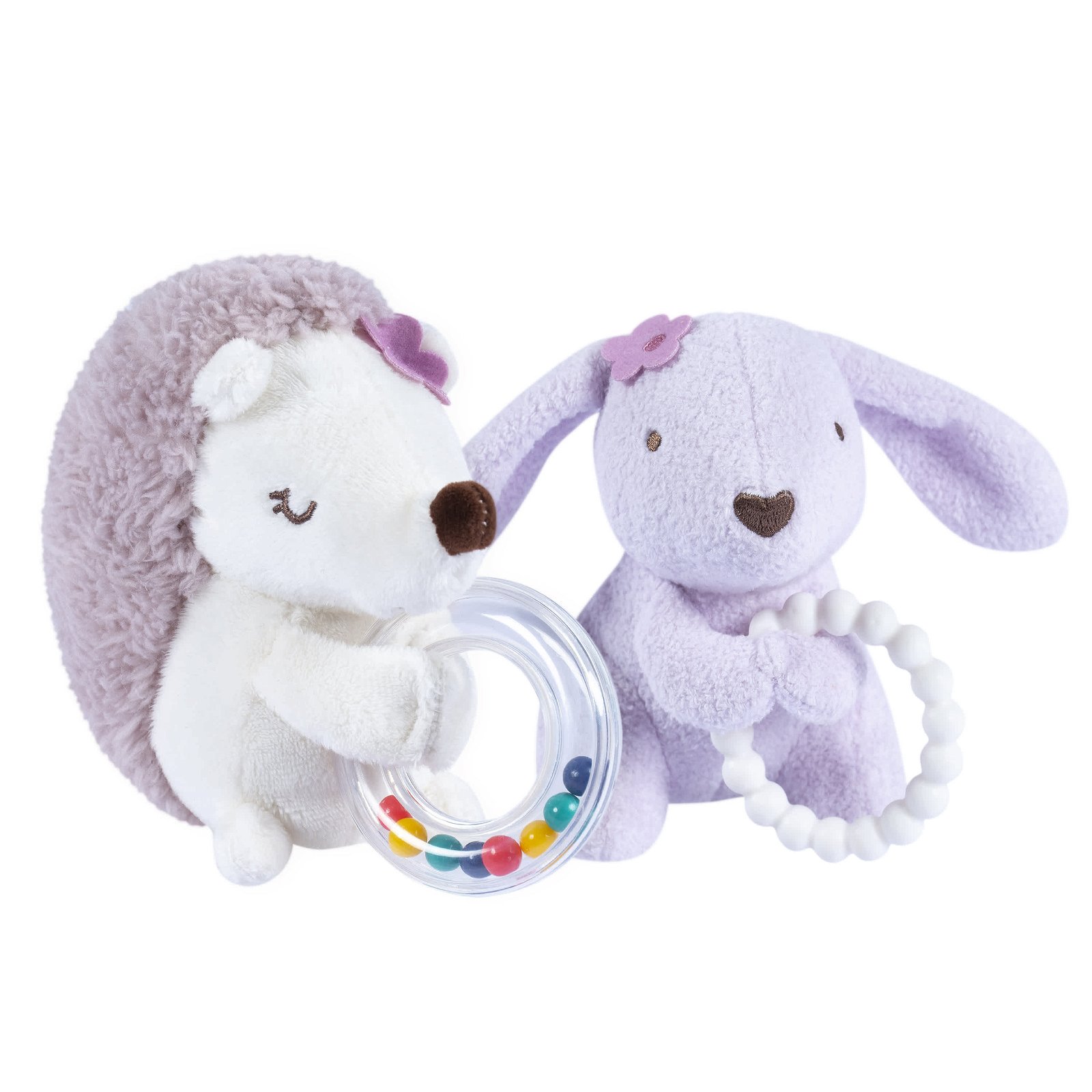 Image of 2-Piece Baby Girls Bunny & Hedgehog Rattle and Teether Set