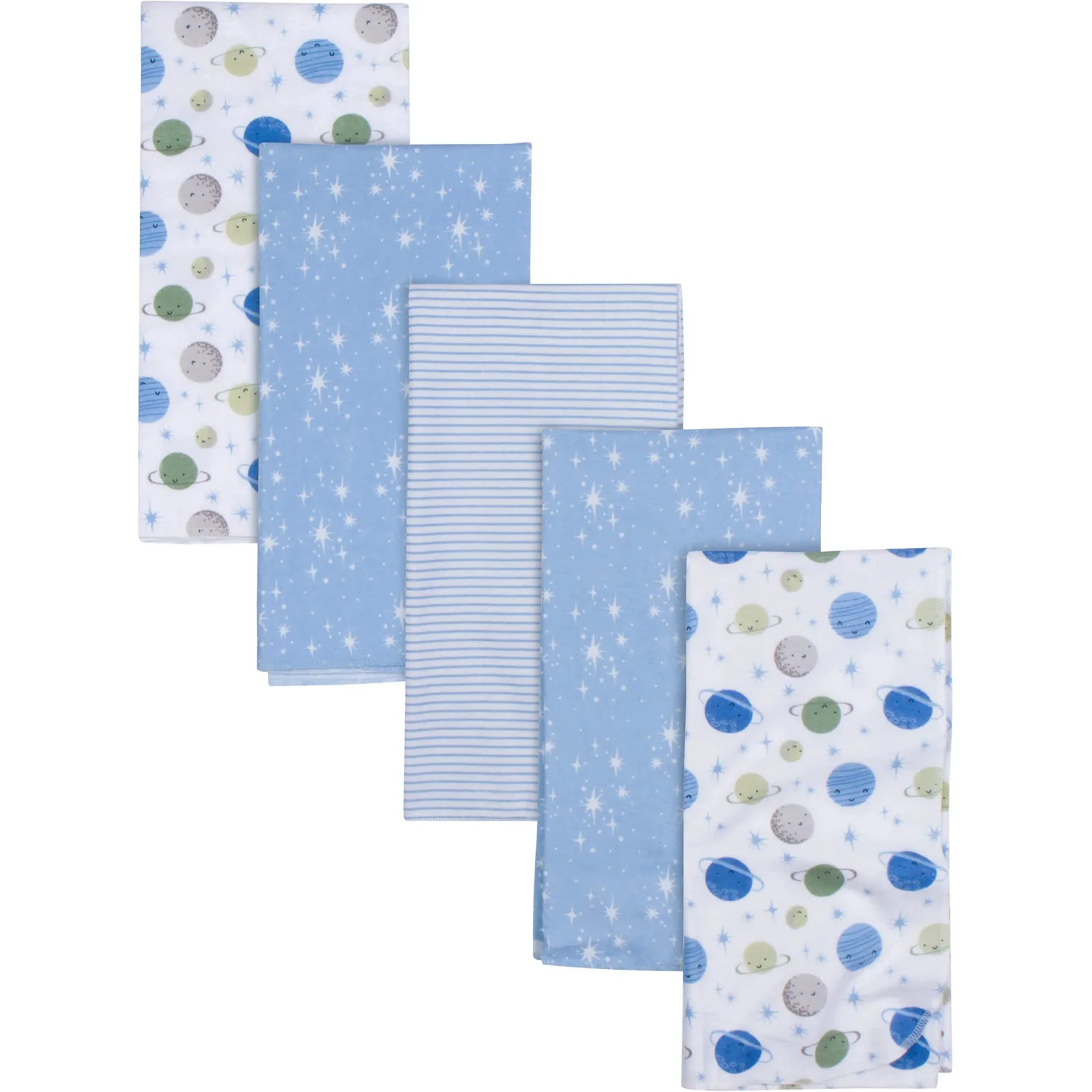 Image of 5-Pack Baby Boys Space Flannel Receiving Blankets