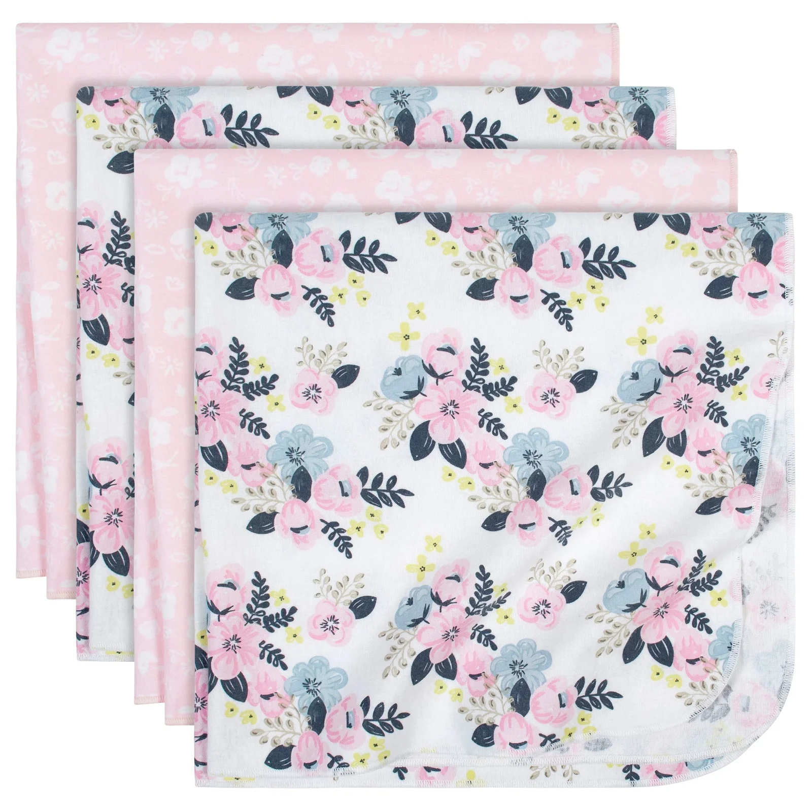 Image of 4-Pack Baby Girls Floral Flannel Blankets