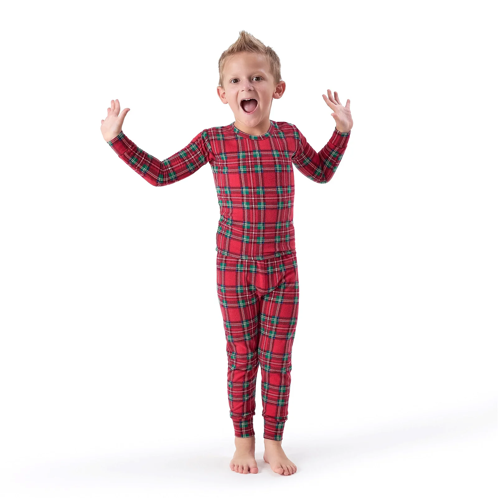 Image of 2-Piece Infant and Toddler Neutral Stewart Plaid Snug Fit Pajama Set