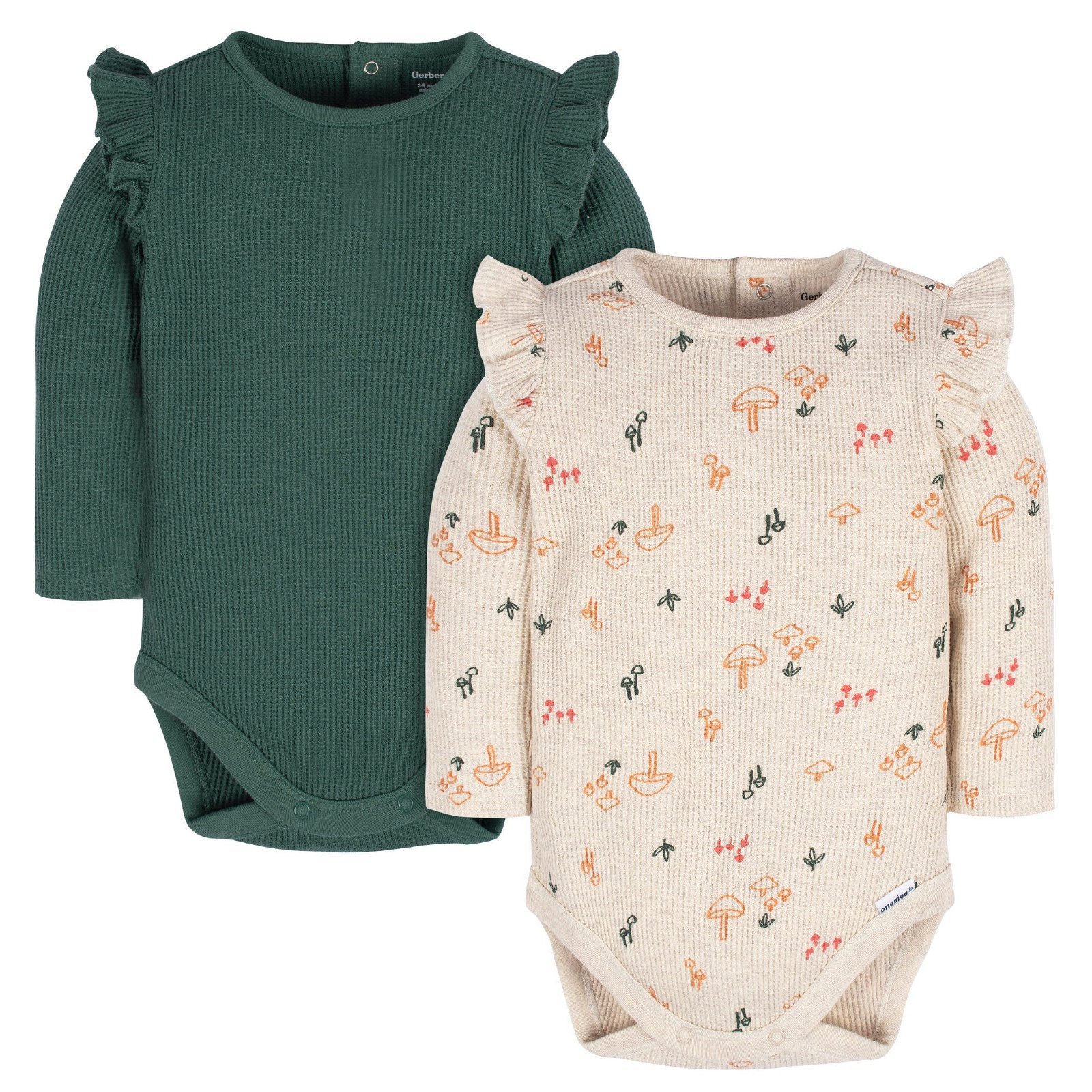 Image of 2-Pack Baby Girls Mushrooms Long Sleeve Onesies® Bodysuits