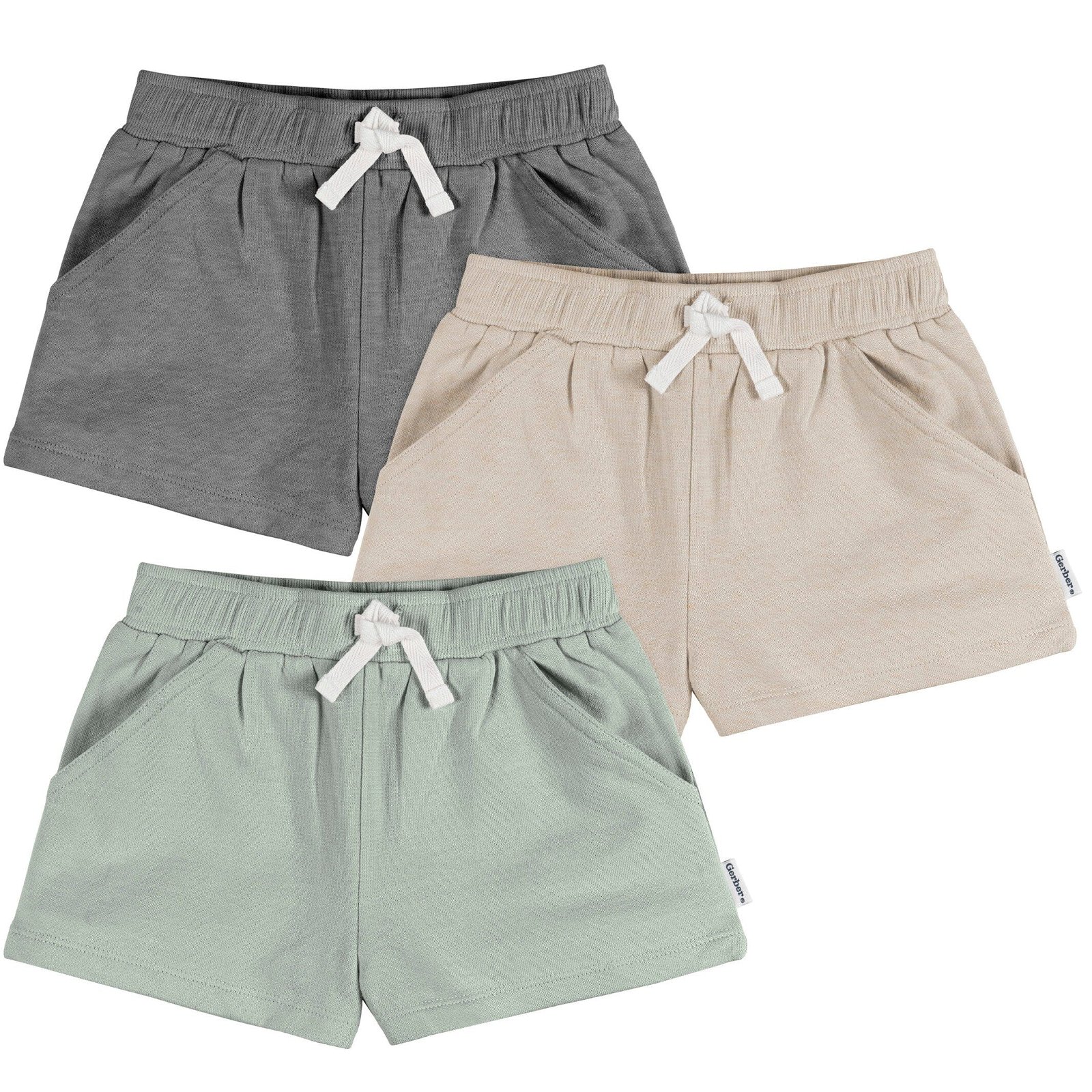 Image of 3-Pack Baby & Toddler Girls Dark Grey, Oatmeal, & Green Knit Shorts