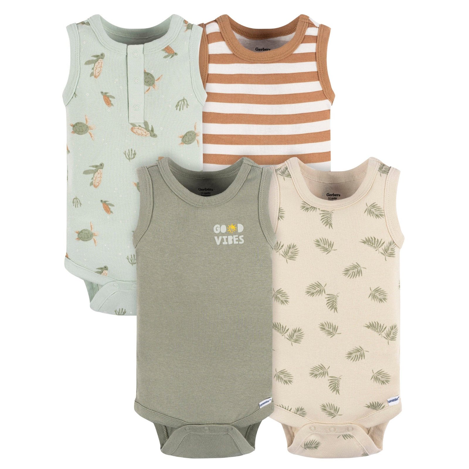 Image of 4-Pack Baby Boys Sea Turtles Sleeveless Onesies® Bodysuits