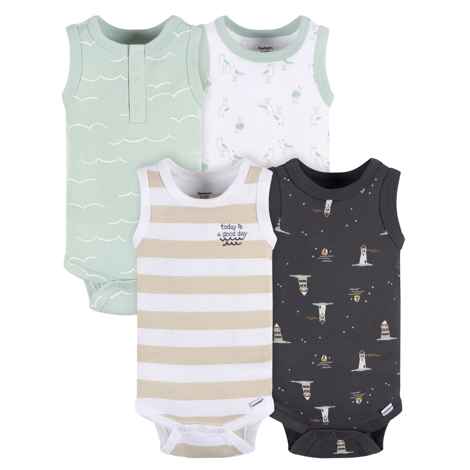 Image of 4-Pack Baby Boys Coastal Sleeveless Onesies® Bodysuits