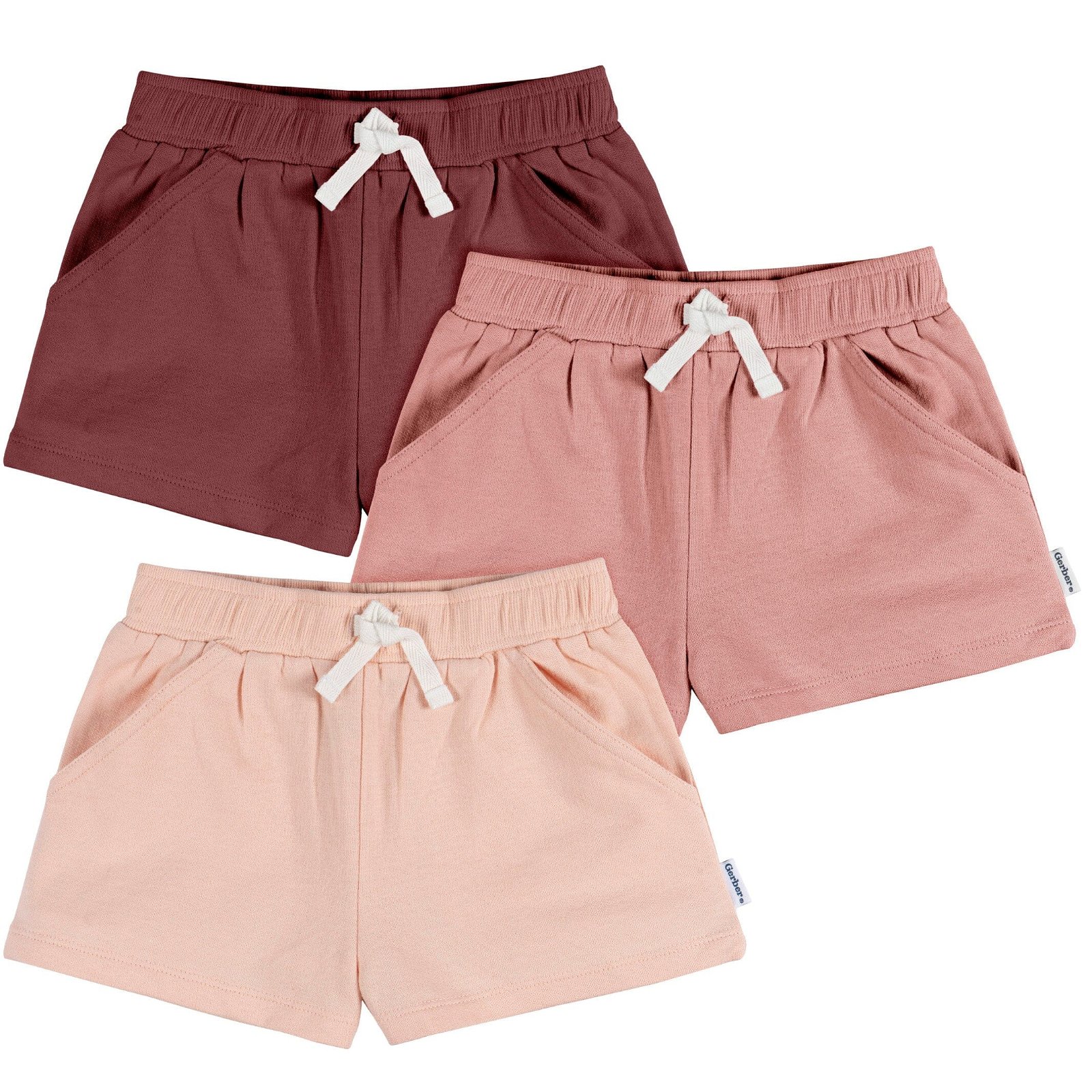 Image of 3-Pack Baby & Toddler Girls Dusty Pinks Knit Shorts