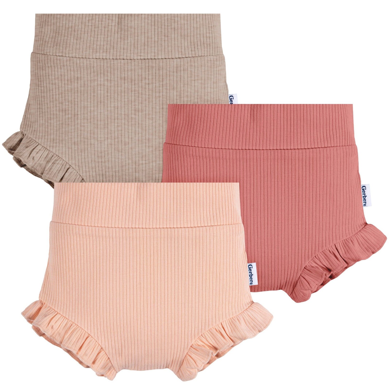 Image of 3-Pack Baby Girls Pinks & Oatmeal Bloomer Shorts