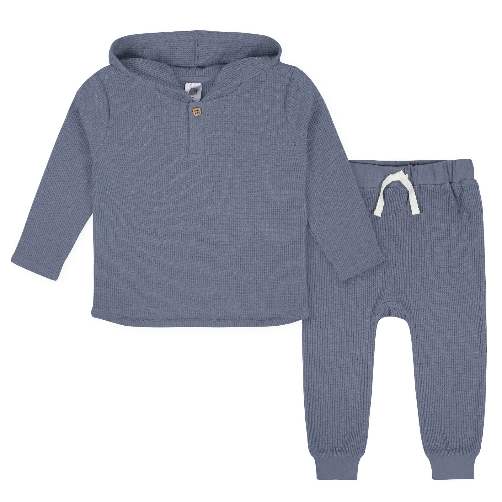 Image of 2-Piece Infant & Toddler Boys Dusty Blue Waffle Hoodie & Jogger Set