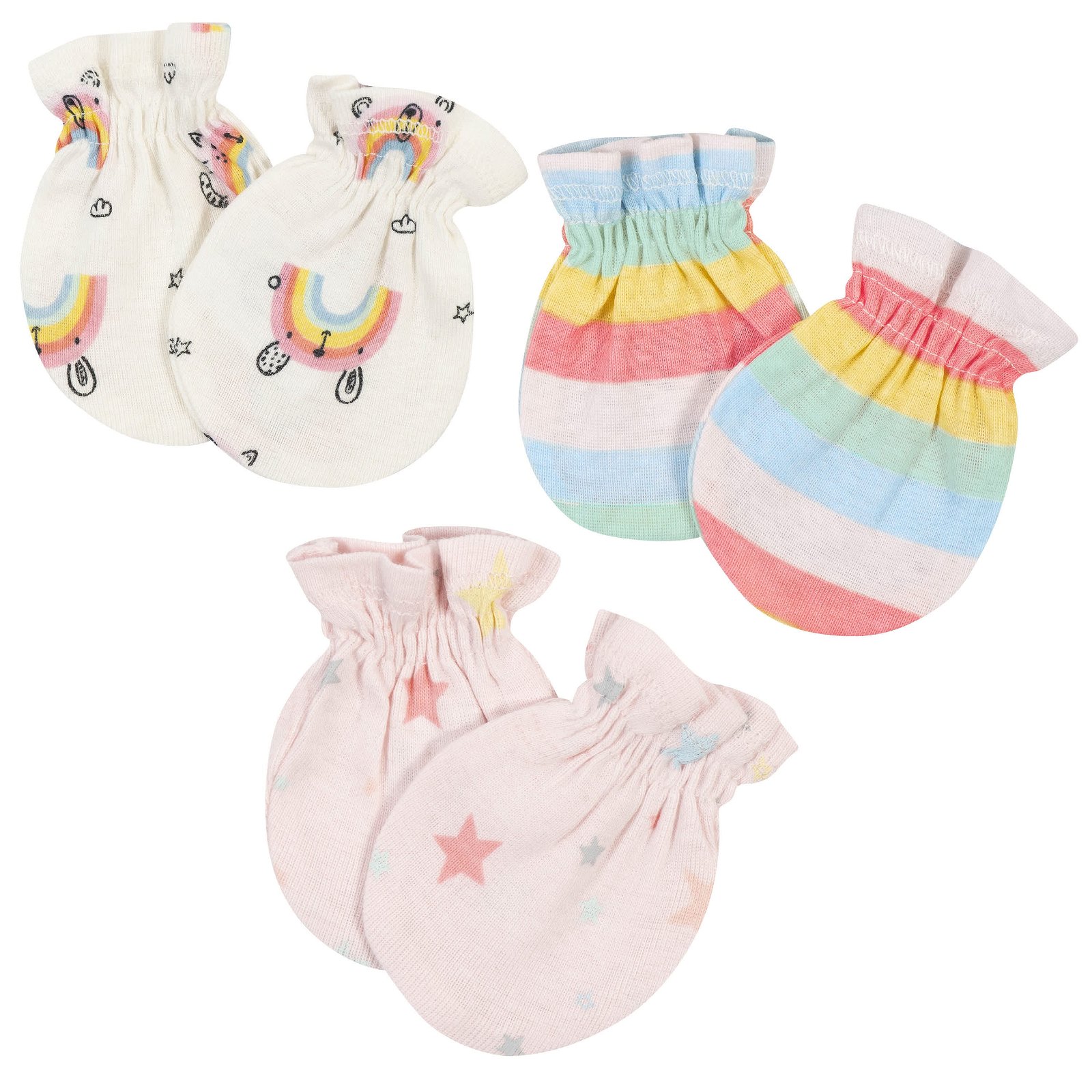 Image of 3-Pack Baby Girls Rainbow No Scratch Mittens