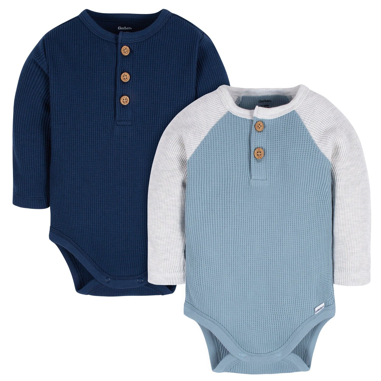 Image of 2-Pack Baby Boys Navy & Light Blue Long Sleeve Henley Onesies® Bodysuits