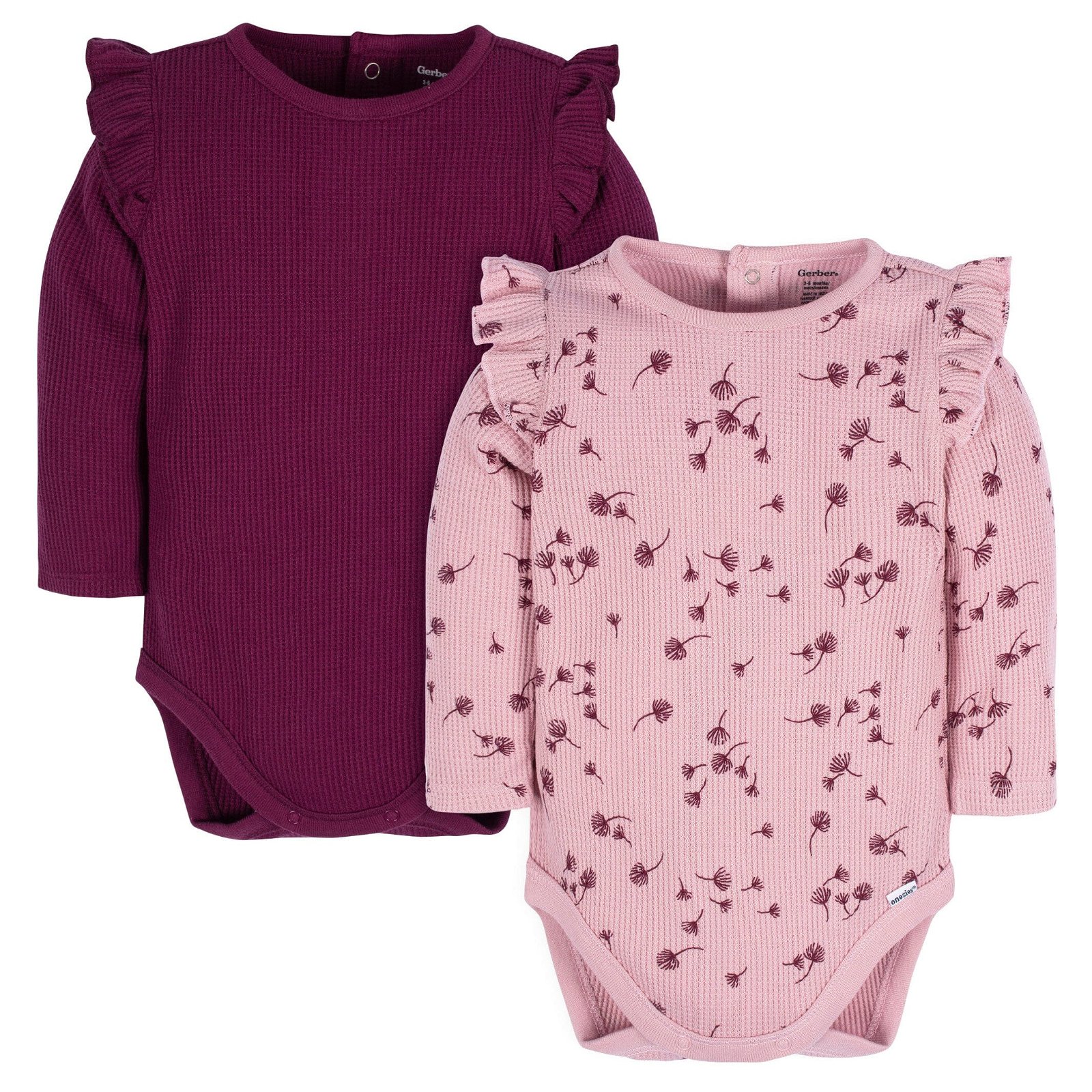 Image of 2-Pack Baby Girls Dandelions Long Sleeve Onesies® Bodysuits