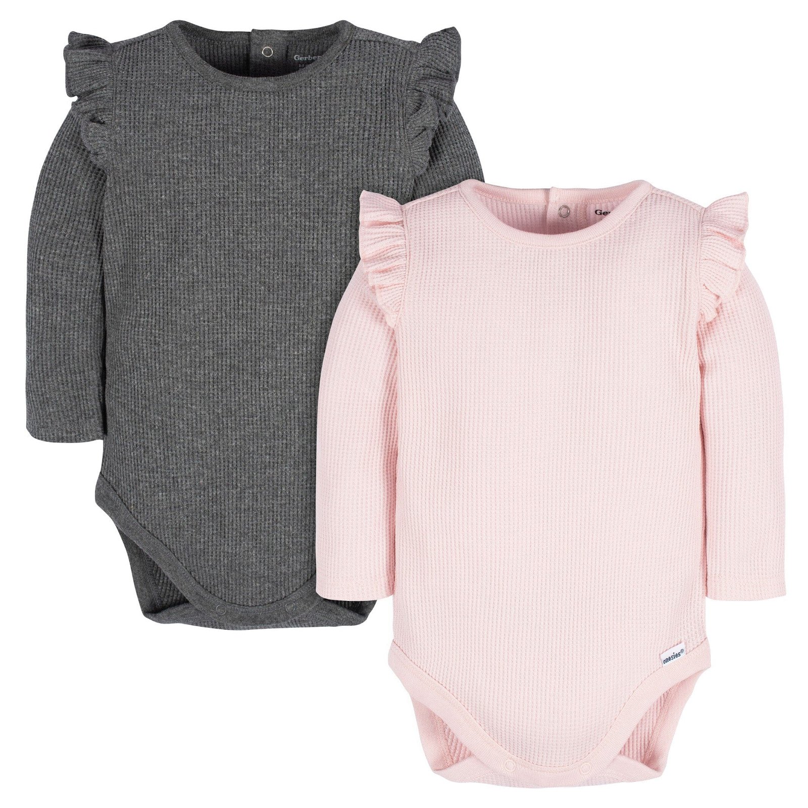 Image of 2-Pack Baby Girls Pink & Gray Long Sleeve Onesies® Bodysuits