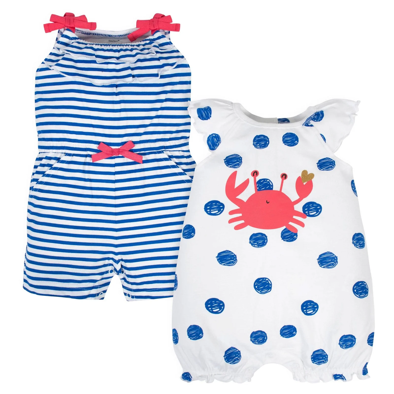 Image of 2-Pack Baby Girls Crab Rompers