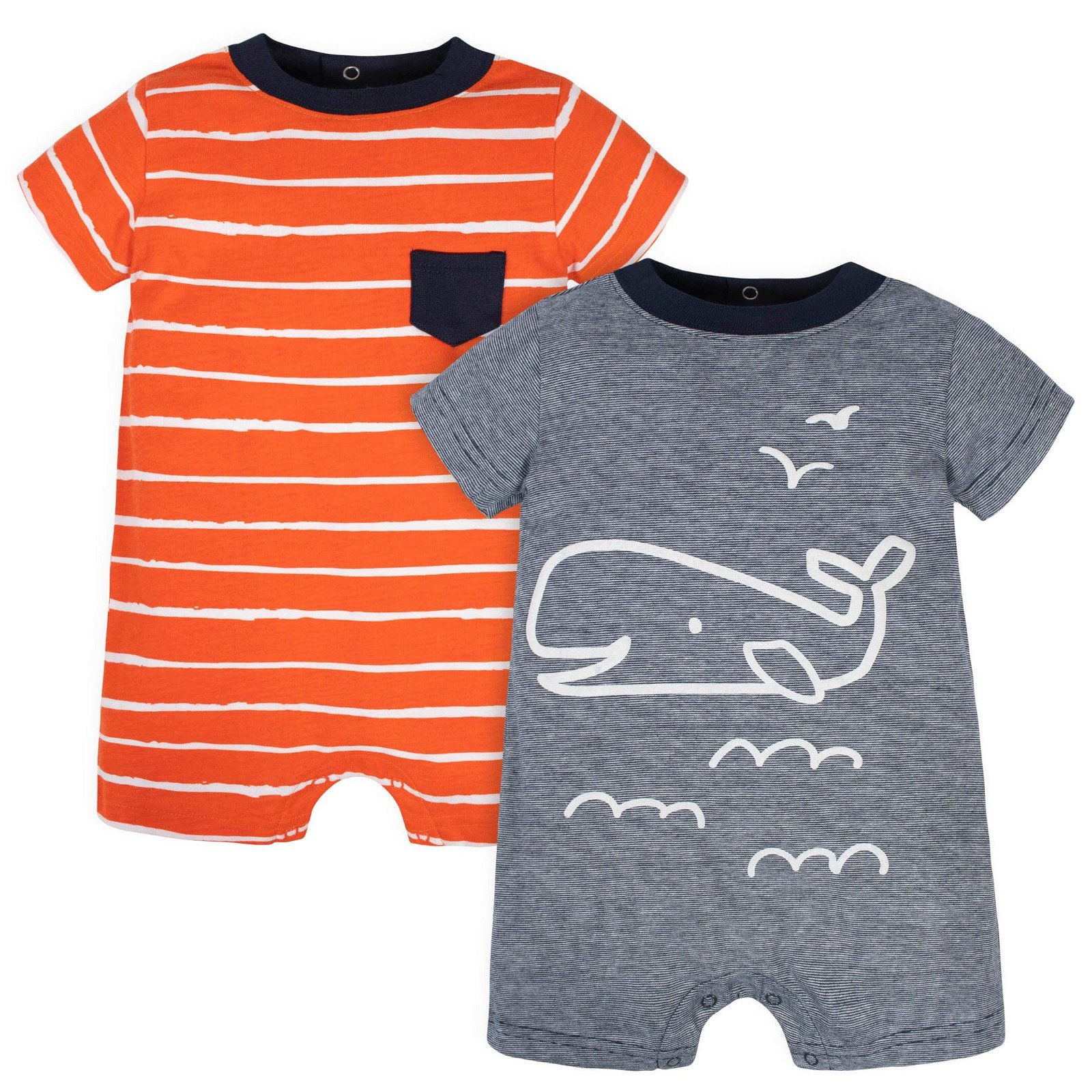 Image of 2-Pack Baby Boys Whale Rompers