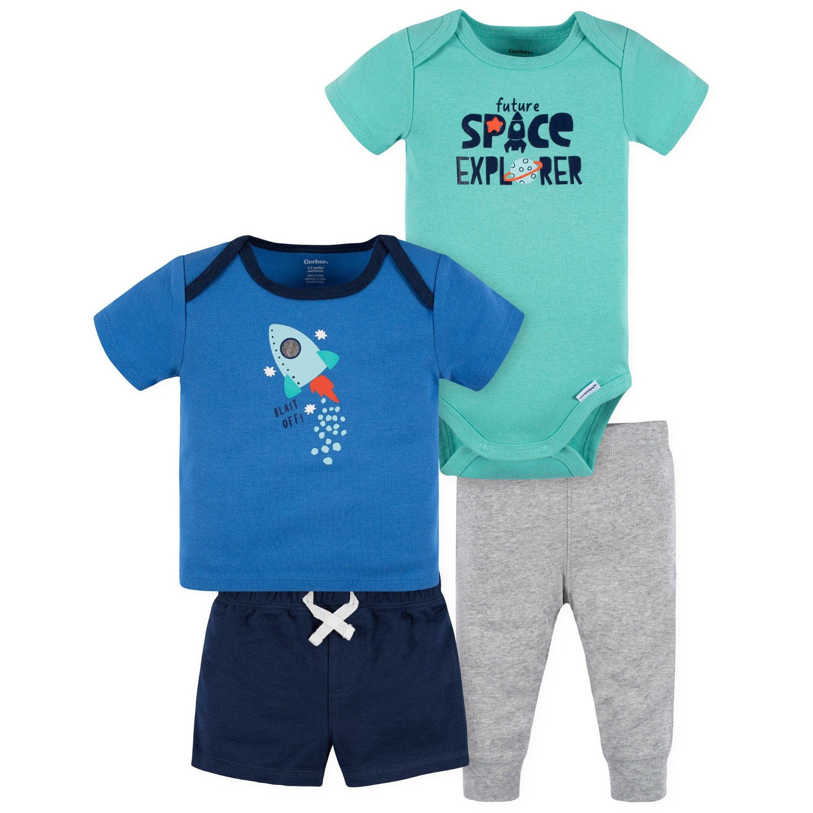 Image of 4-Piece Baby Boys Future Space Explorer Onesies® Bodysuit, Tee, Shorts & Pant Set