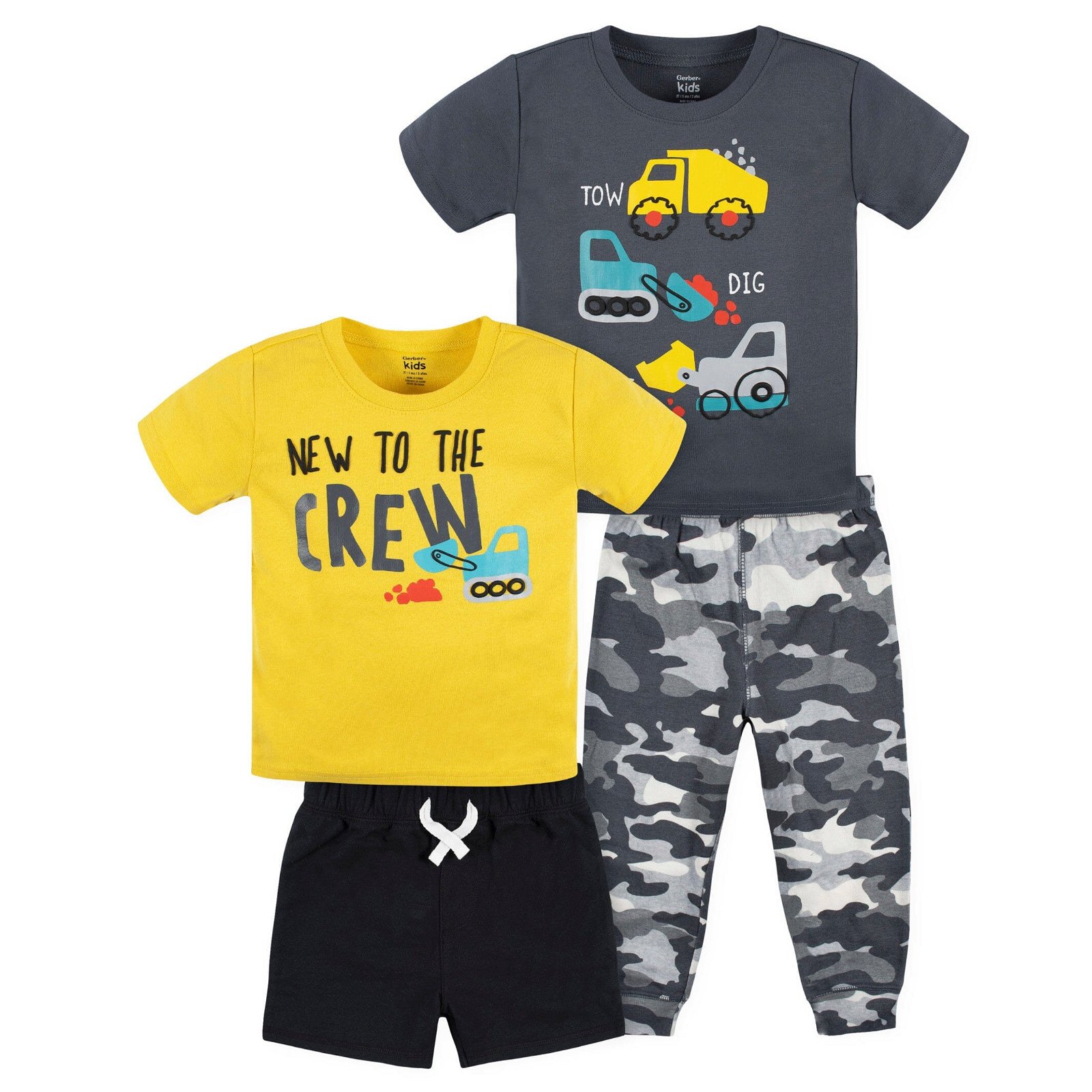 Image of 4-Piece Infant & Toddler Boys Ready To Roll Tees, Shorts & Pants Set