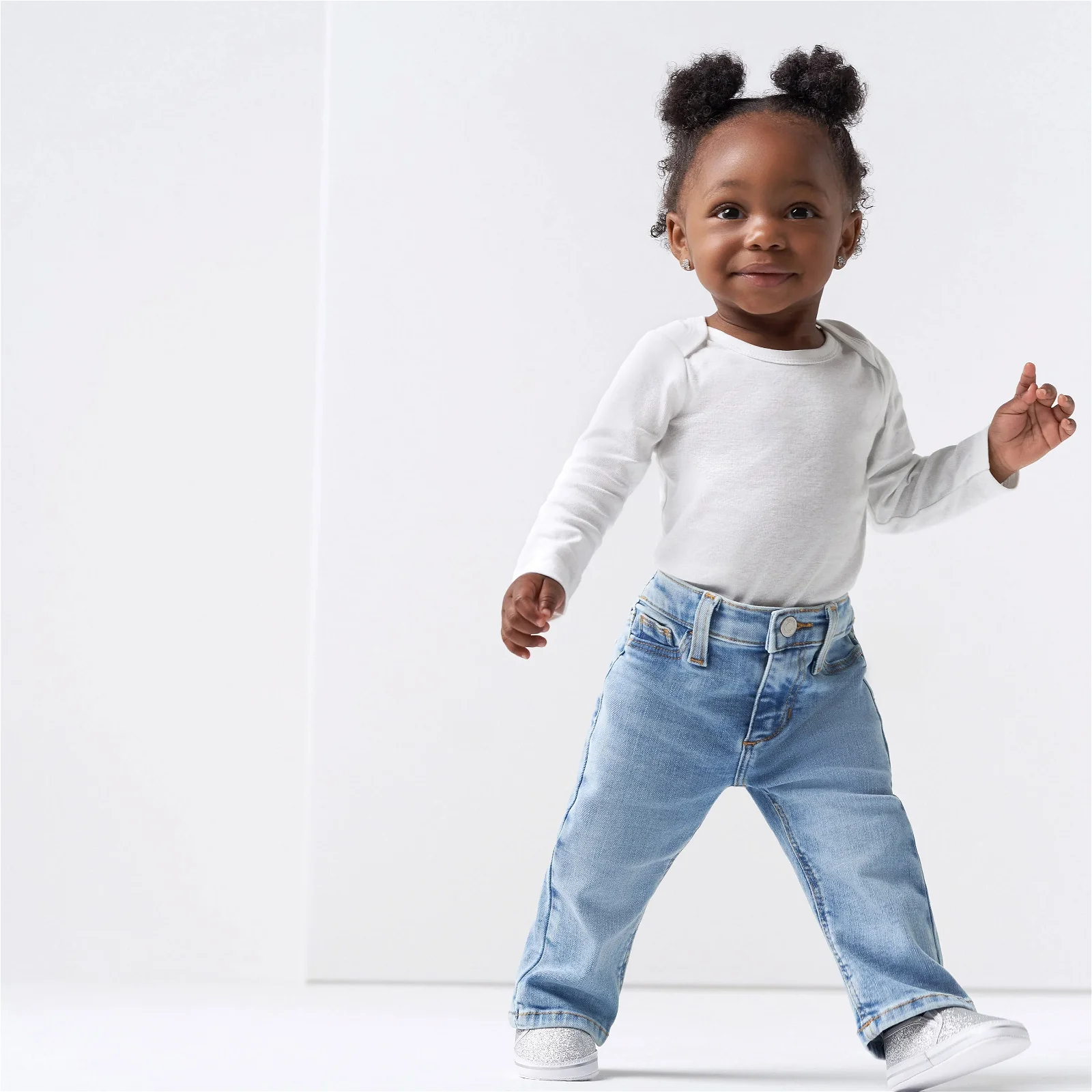 Image of Baby Neutral Light Blue Straight Fit Denim Jeans With Elastic Back