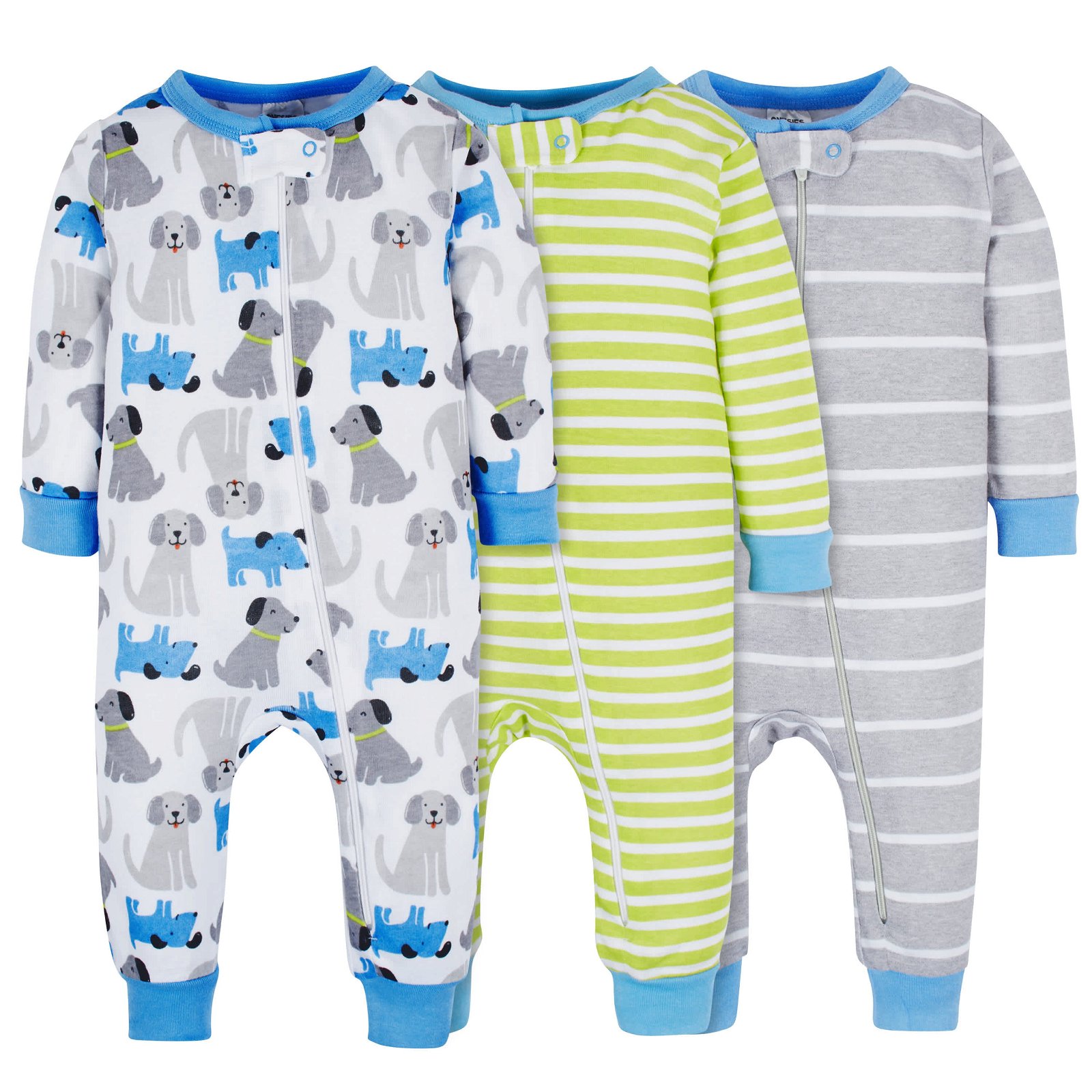 Image of 3-Pack Baby & Toddler Boys Stripes & Doggies Snug Fit Footless Pajamas